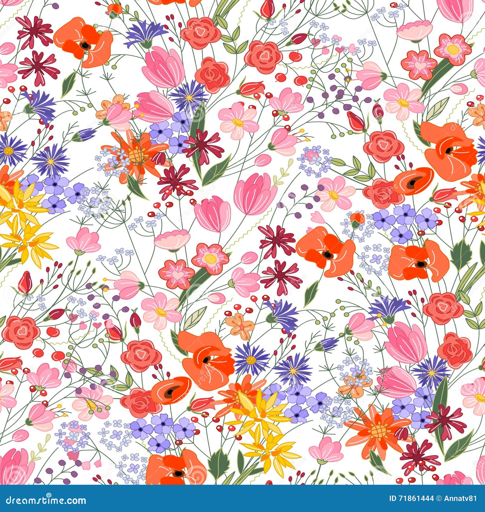 Floral Seamless Pattern with Bright Summer Flowers. Stock Illustration ...