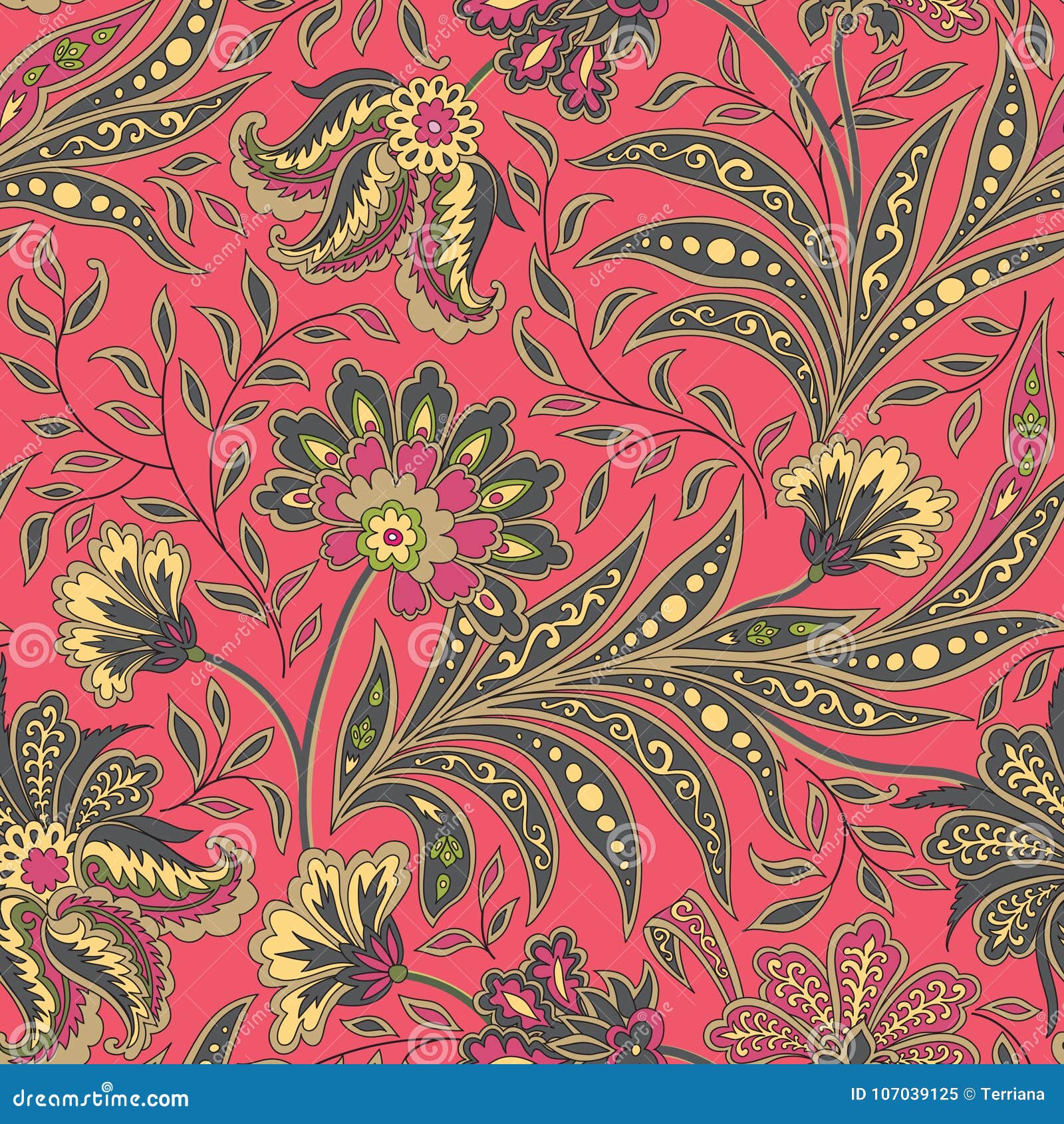 Floral Seamless Pattern with Flowers and Leaves. Ornamental Back Stock ...