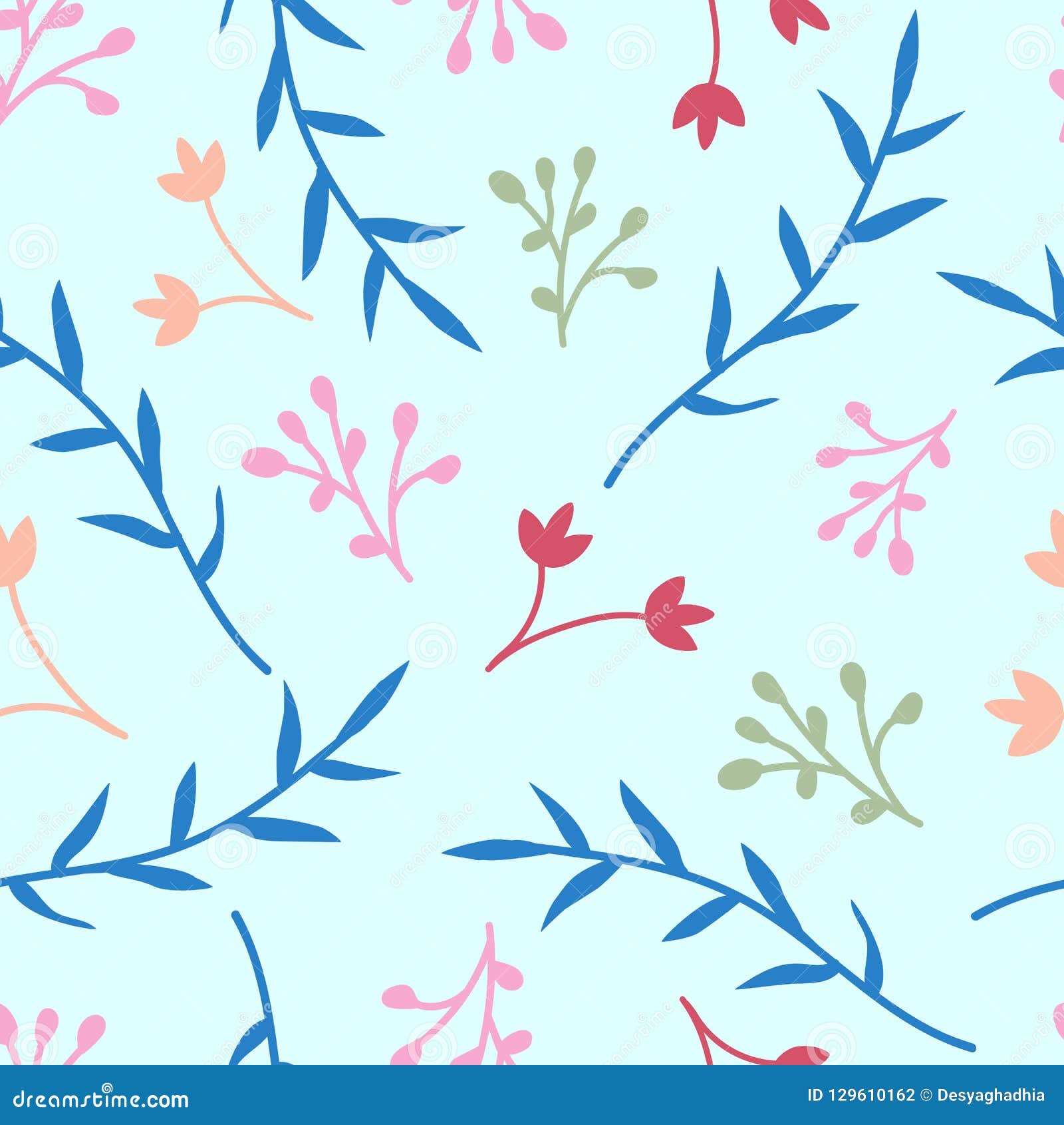 Floral Seamless Pattern with Light Blue Background, Simple Flowers Pattern  for Paper, Fabric, Wallpaper Ed Backdrop, Decoration De Stock Vector -  Illustration of decoration, frame: 129610162