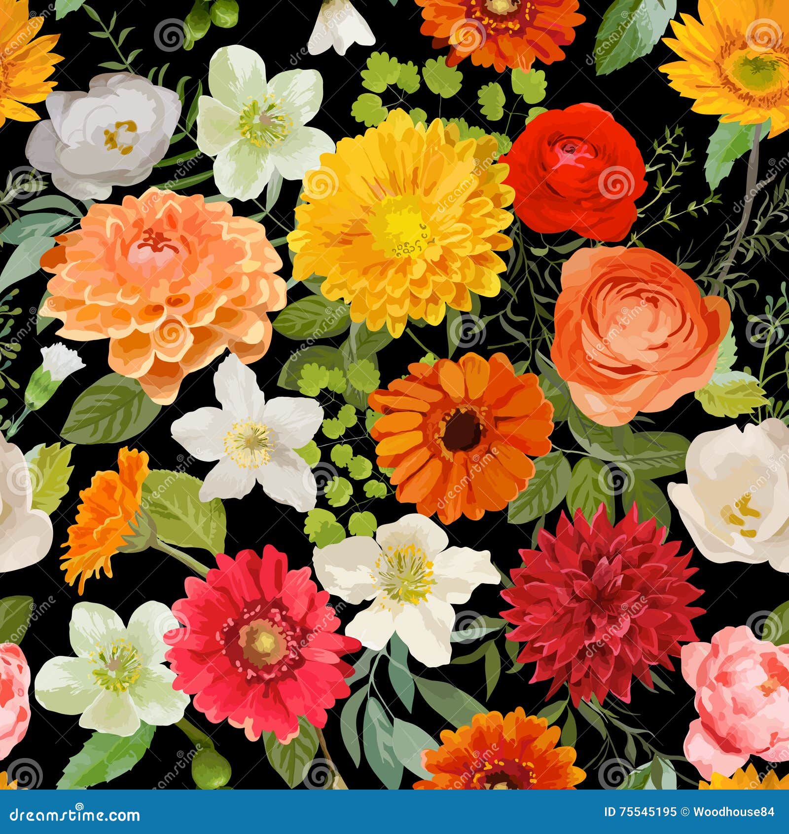 Floral Seamless Pattern. Summer And Autumn Flowers ...