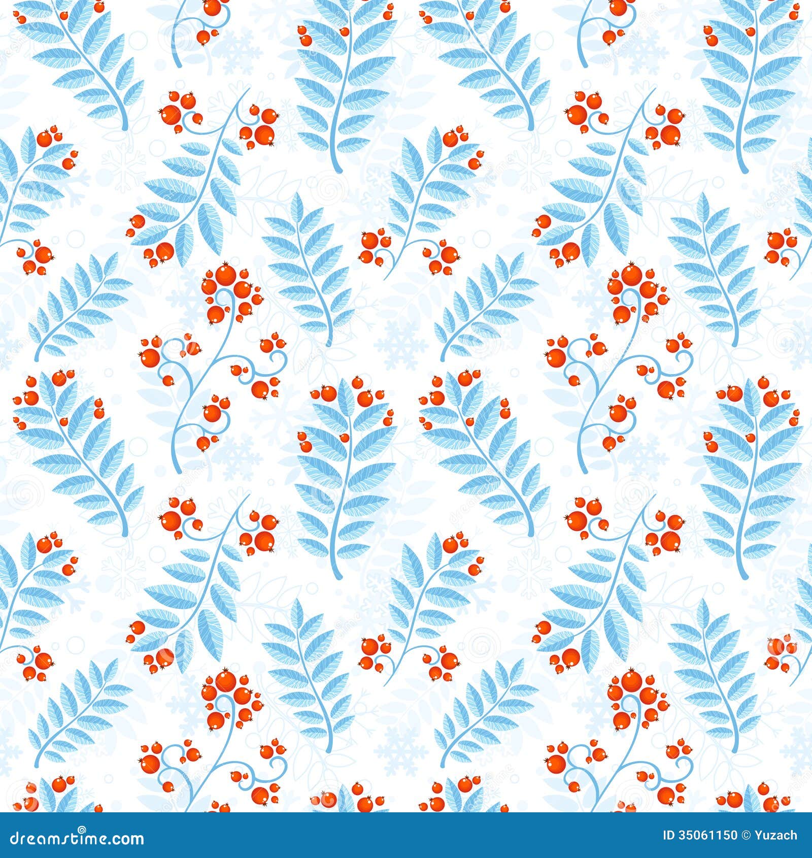 Floral Seamless Pattern With Winter Ash Berry Stock Photo 