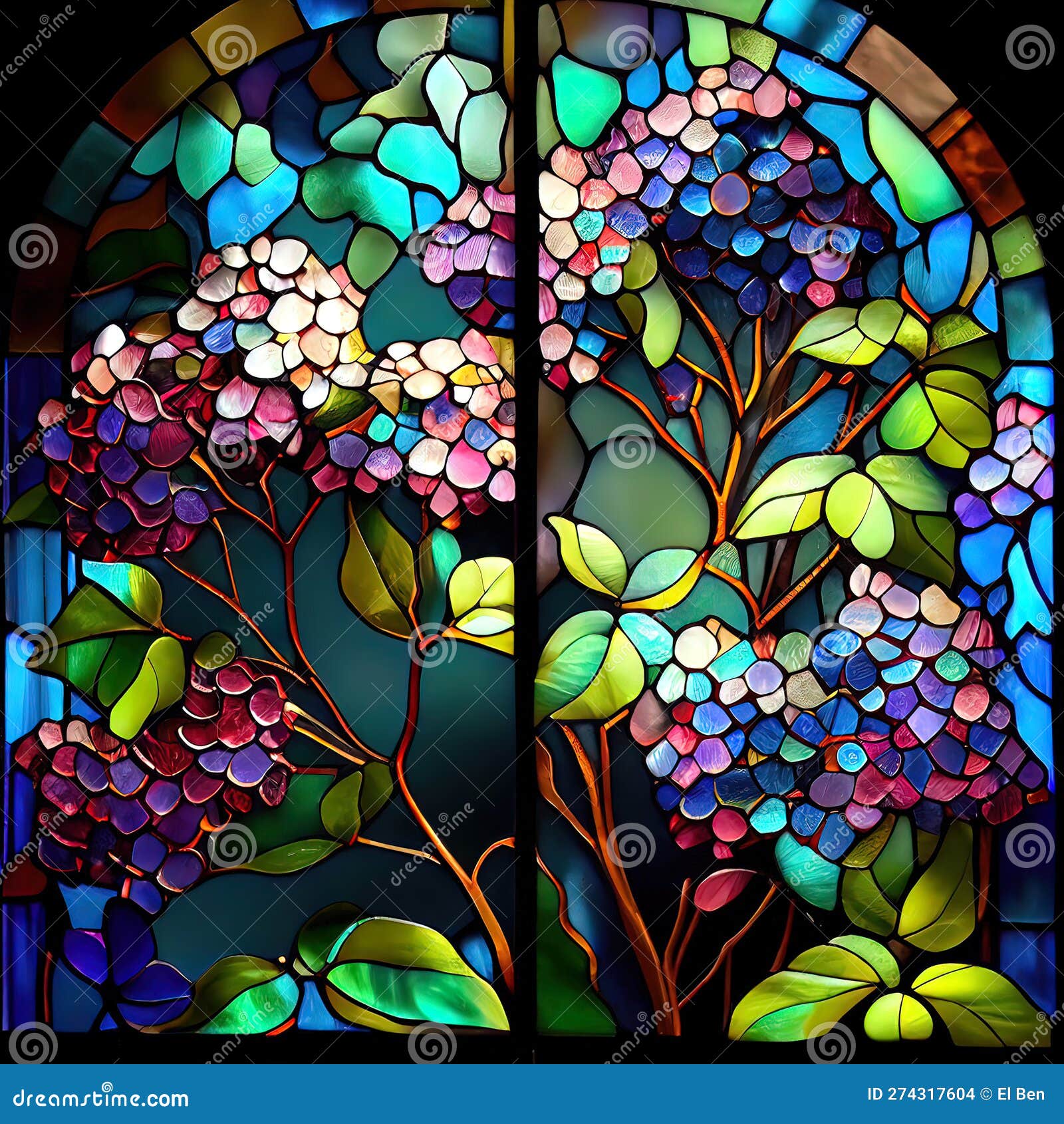 Floral Stained Glass Window Ai Generated Stock Illustration