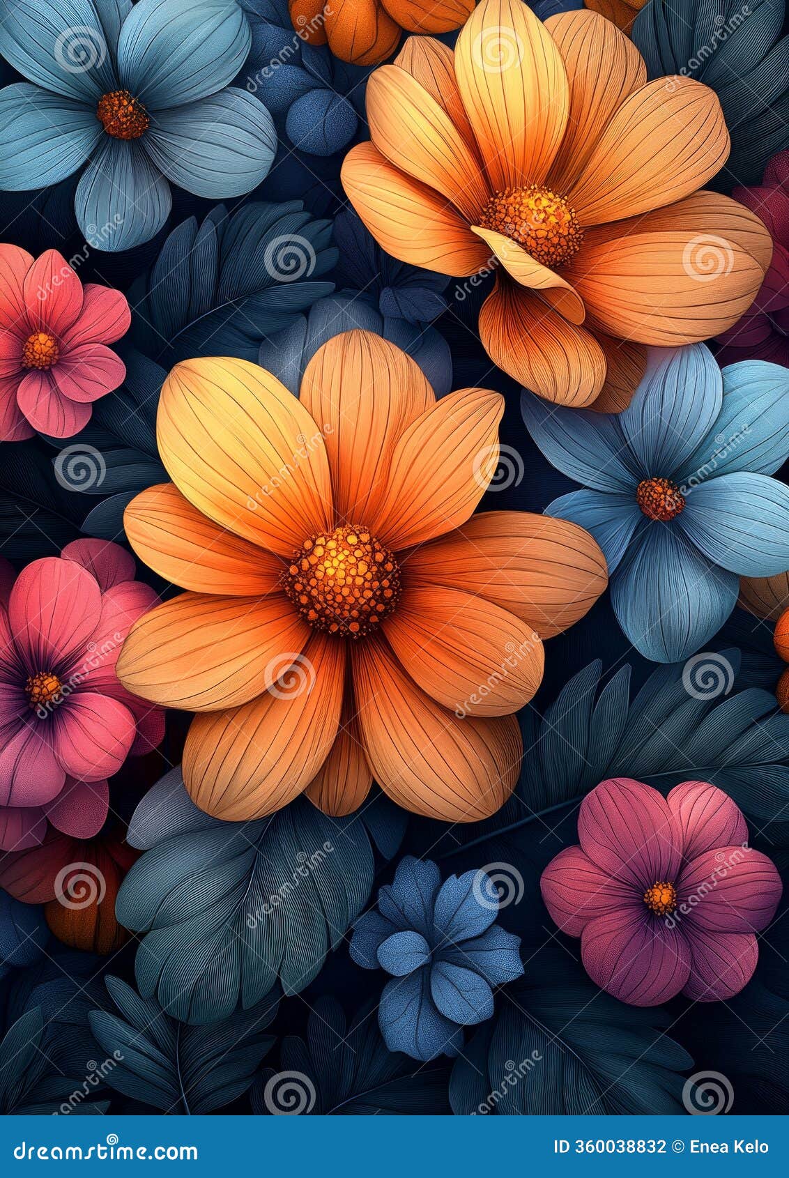 floral symphony in blue and orange