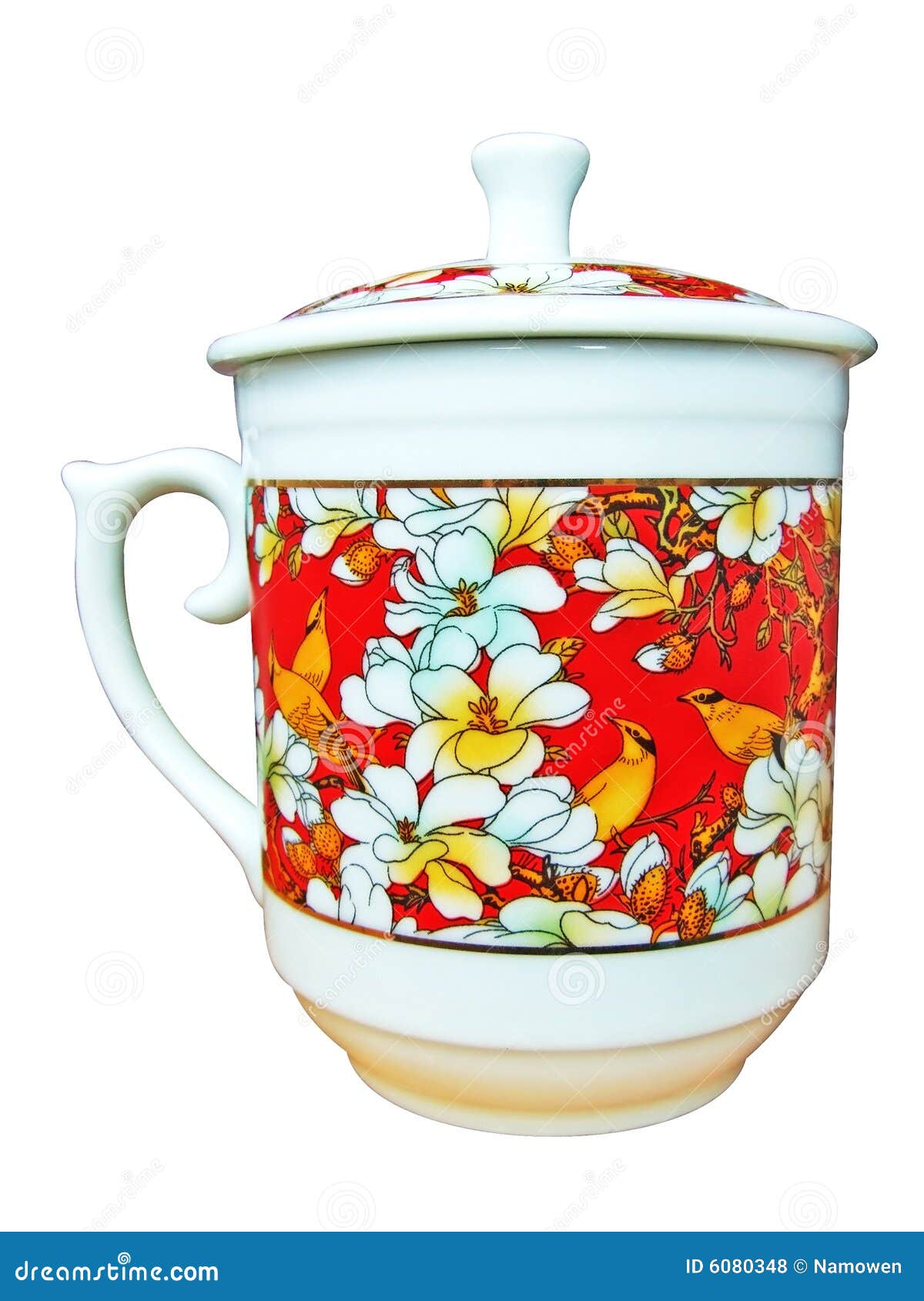 Floral Tea Cup with Lid stock photo. Image of flower, sunlight 6080348