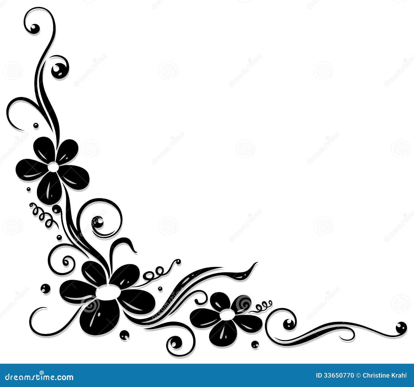 Floral Tendril, Flowers, Black Stock Vector - Illustration of isolated