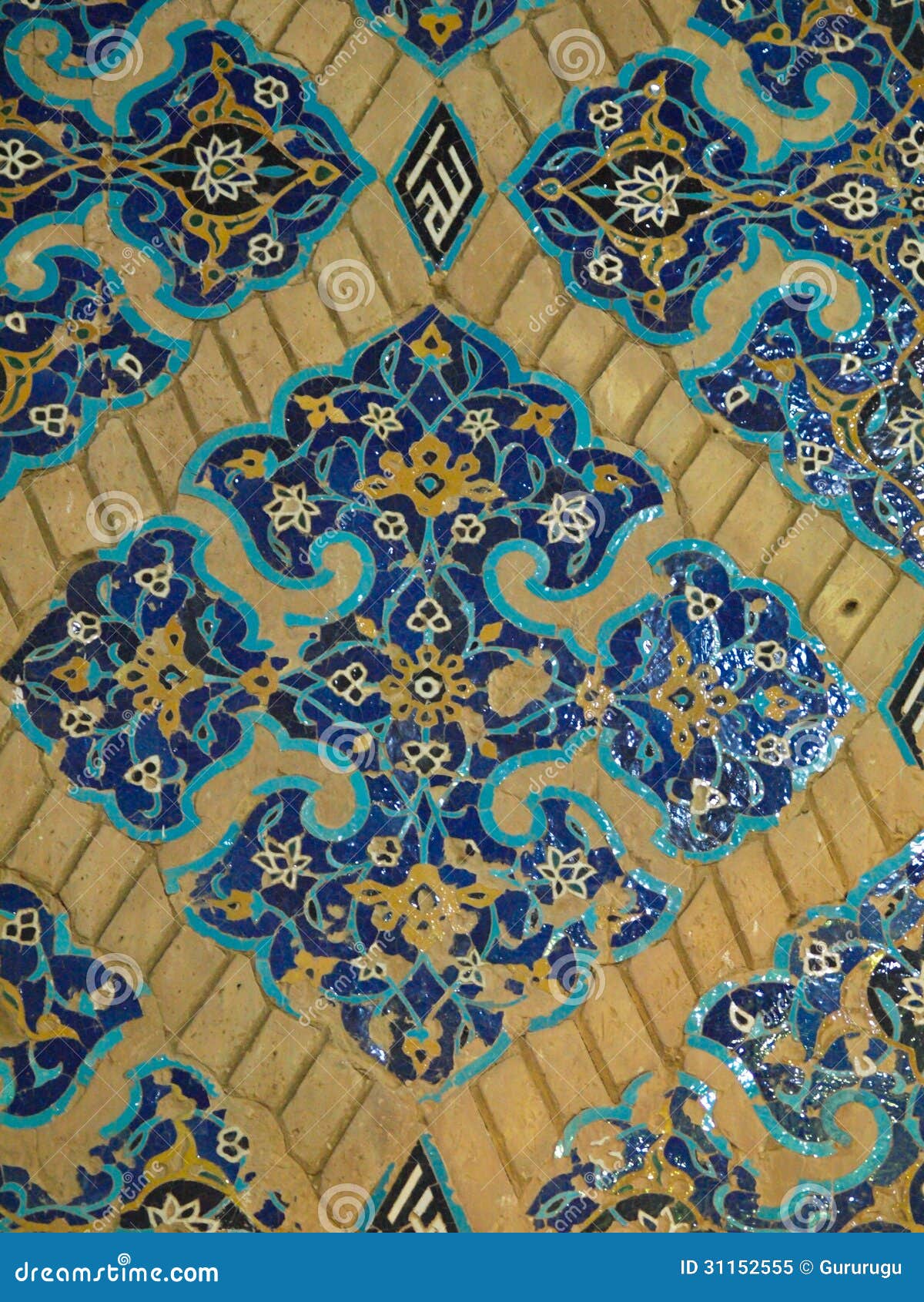 Floral Tiles Decoration in Blue Mosque in Tabriz, Iran Stock Image
