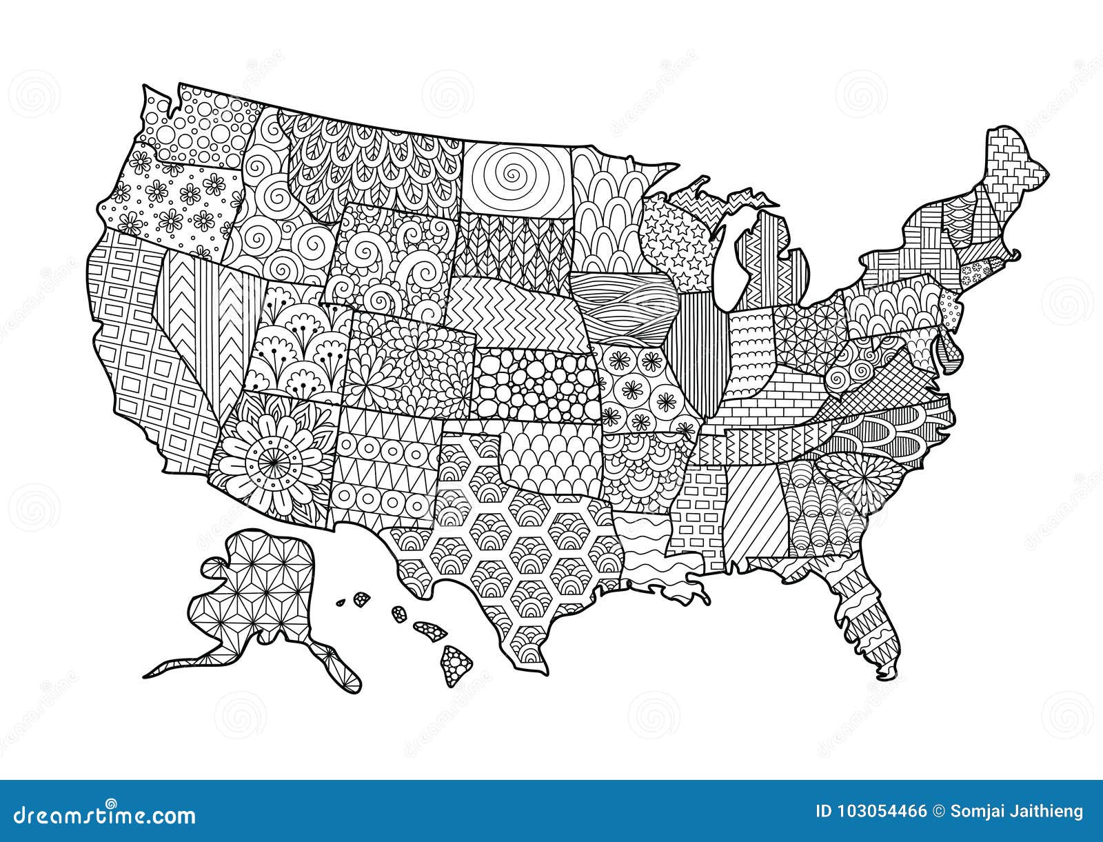 Download Floral USA Map For Design Element And Adult Coloring Book ...