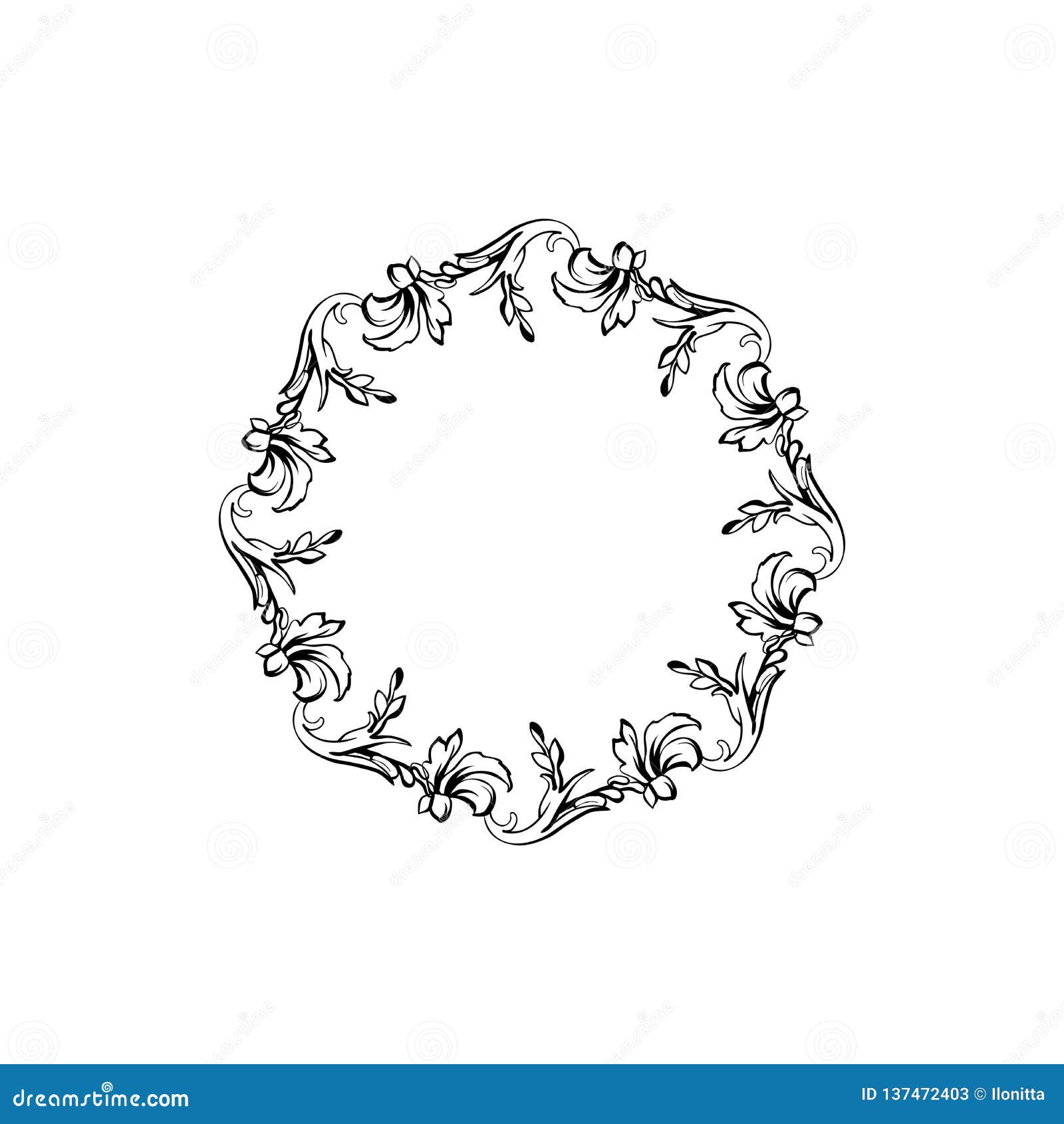Download Floral Vintage Vector Circle Frame, Isolated On White ...