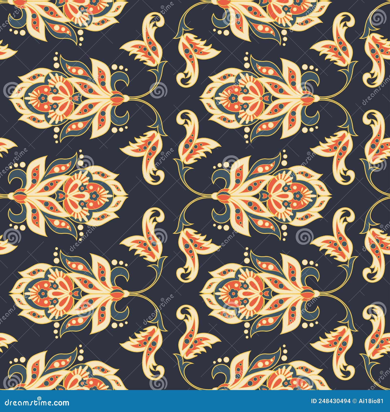 Floral Wallpaper. Damask Seamless Vector Background. Stock Illustration