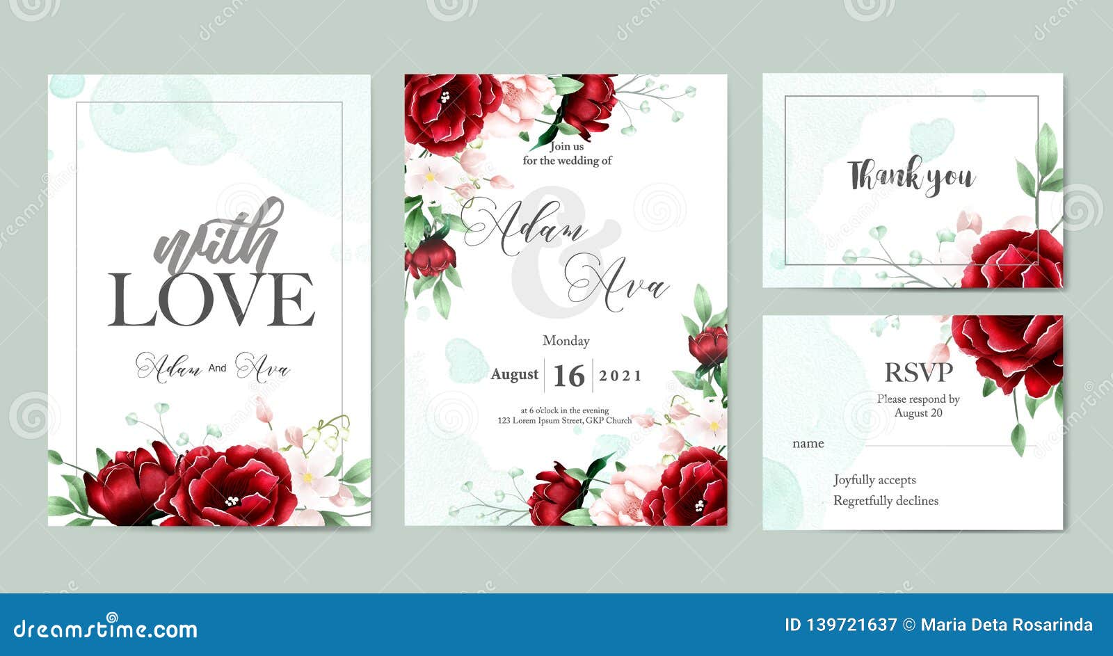 Floral Watercolor Wedding Invitation Template Set Stock Vector -  Illustration of backgrounds, party: 139721637