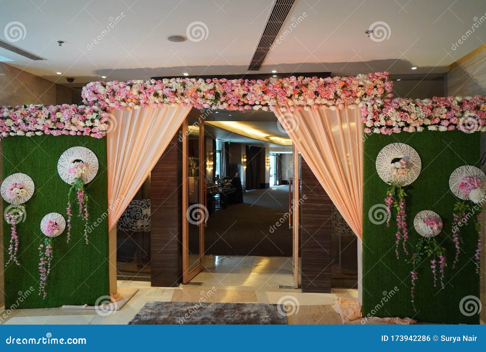 Floral Wedding Decoration Element. Lights, Entrance Gate, Shower ...