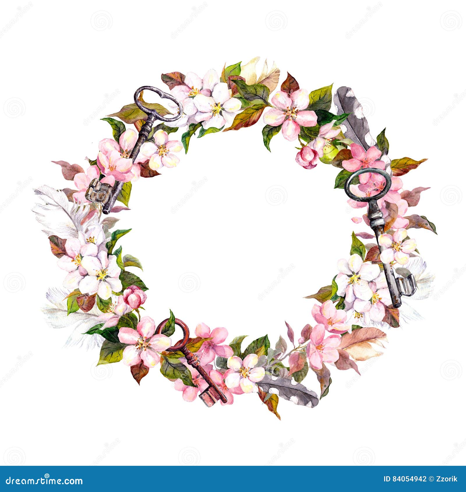 floral wreath with spring flowers keys watercolor round floral wreath with spring flowers keys watercolor round
