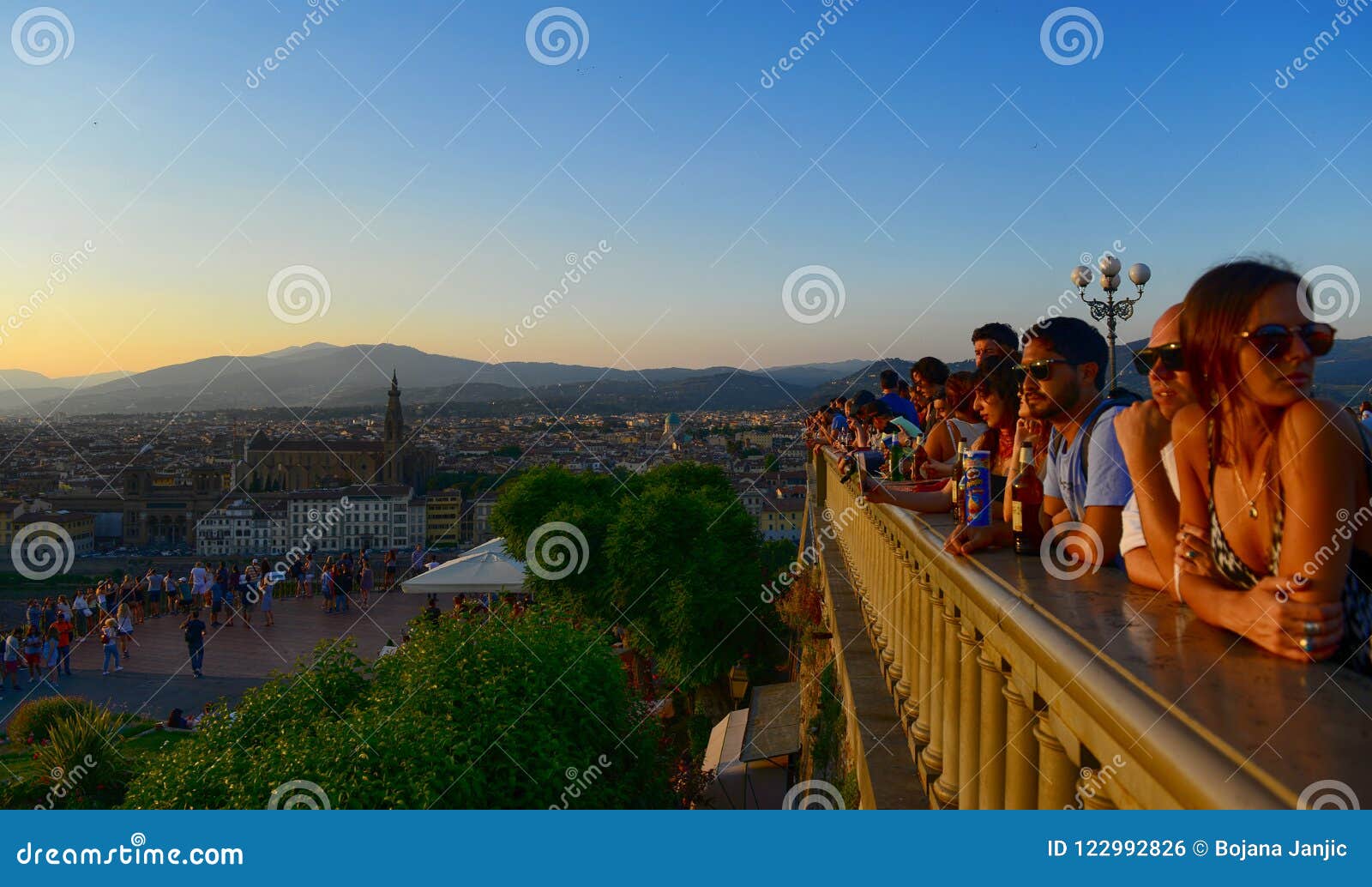 FLORENCE, ITALY - June, 2017: Tourists Enjoying the View of Florence ...