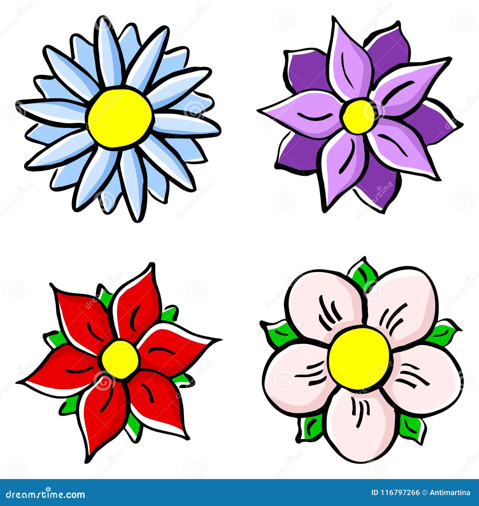 Flores Coloridas Dos Desenhos Animados Ilustração do Vetor - Ilustração de  planta, tinta: 116797266