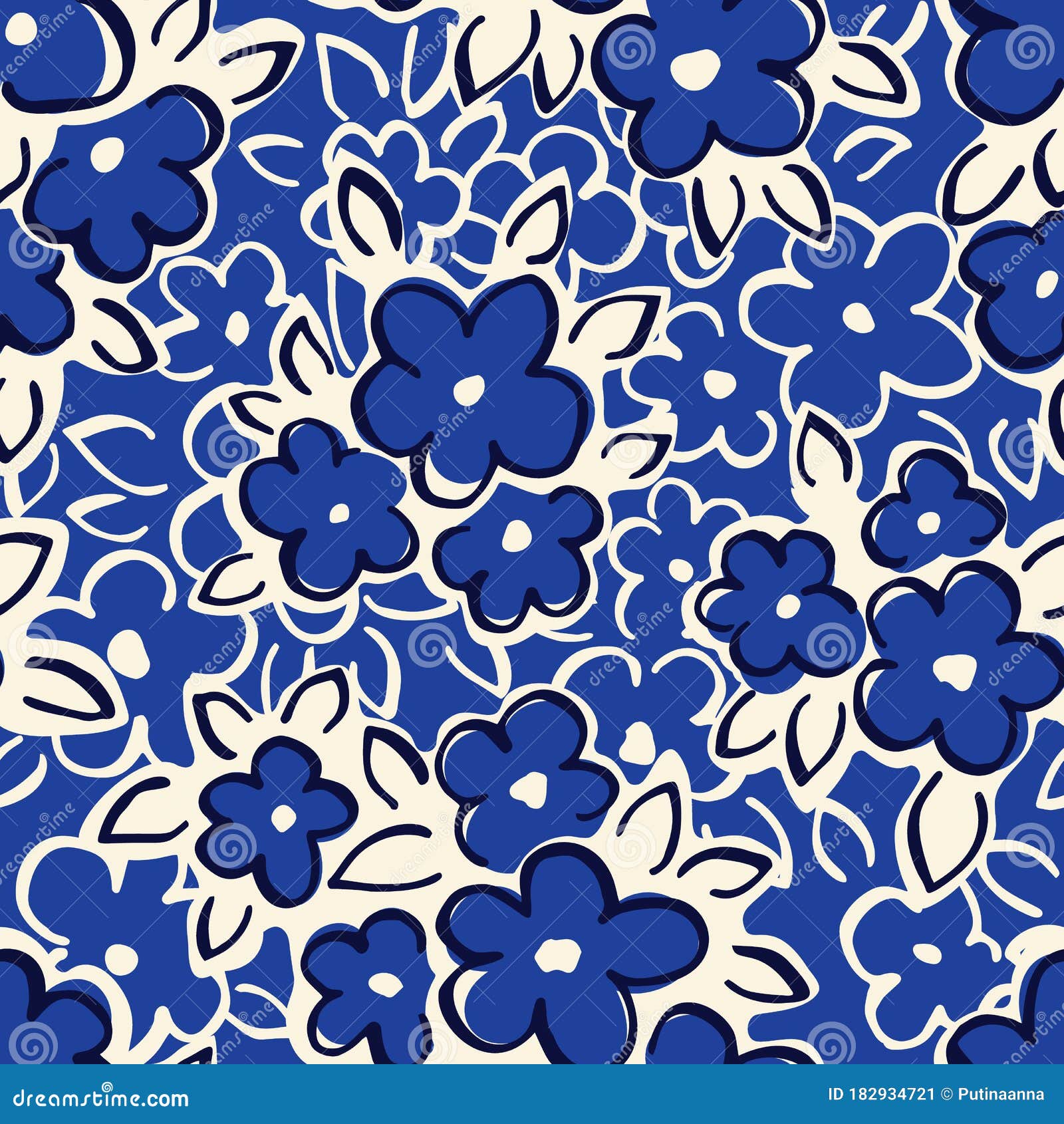 Flores De Margarita Naif Dibujadas a Mano Esboza El Patrón Del Vector De Fondo Azul Ilustración del Vector Ilustración de simplista, 182934721