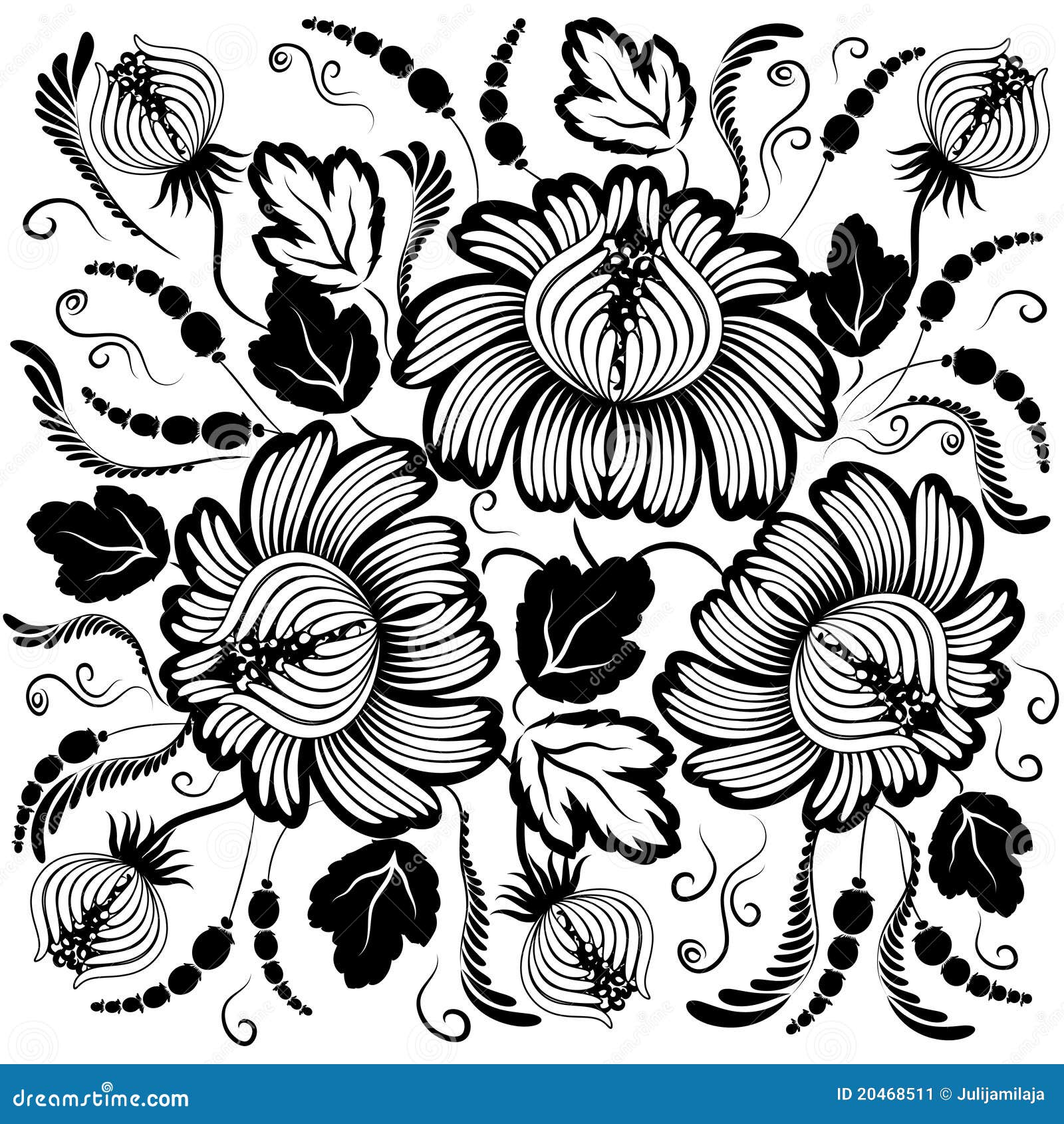 Flores Negras En Un Fondo Blanco Ilustración del Vector - Ilustración de  belleza, imagen: 20468511