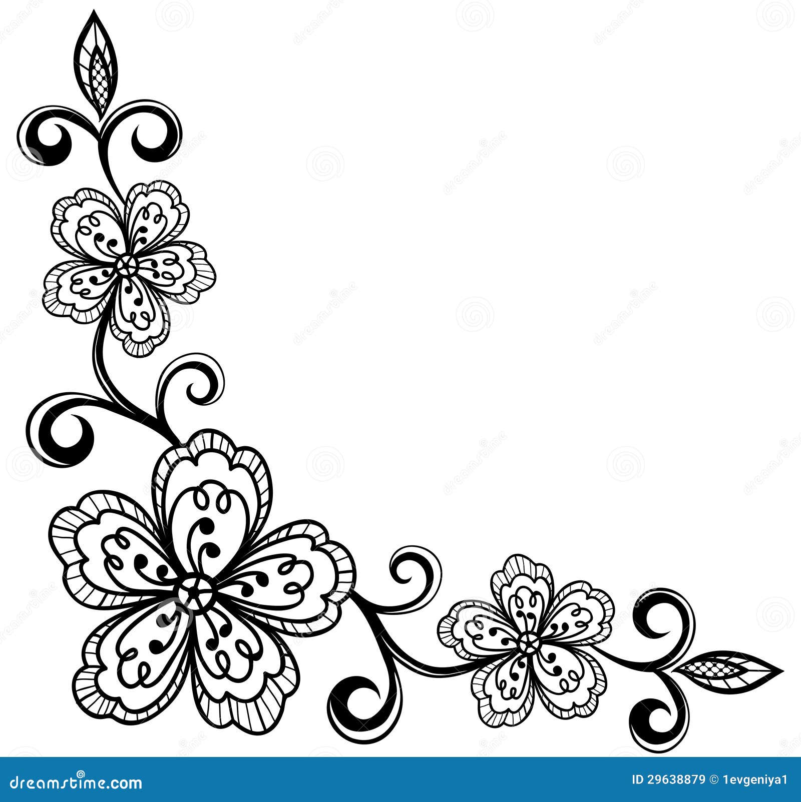 Flores Ornamentales De La Esquina Del Cordón. Blanco Y Negro. Ilustración del Vector - Ilustración de retro, flor: 29638879 Flores Ornamentales De La Esquina Del Cordón. Blanco Y Negro. Ilustración del Vector - Ilustración de retro, flor: 29638879