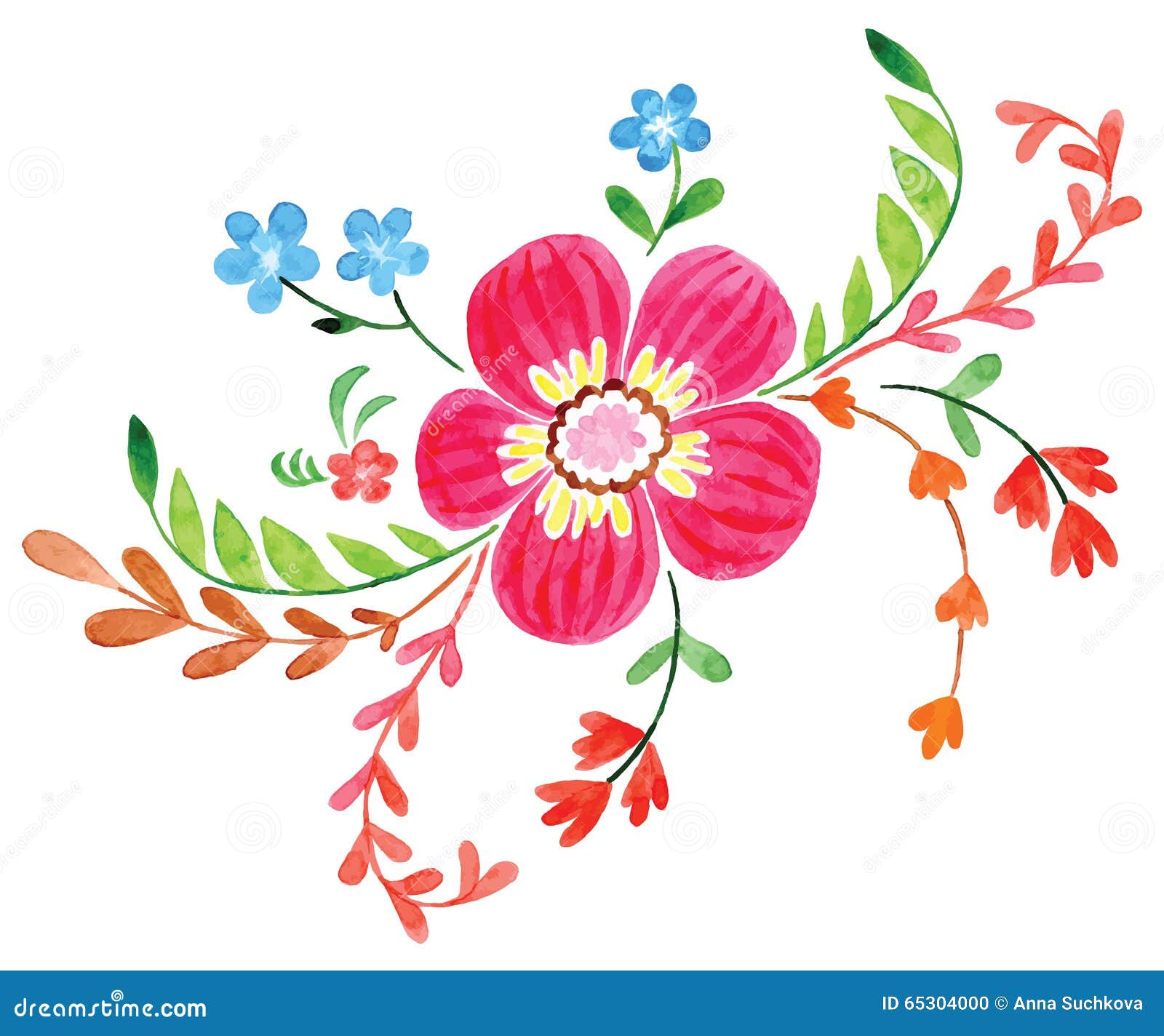 Flores Pintadas En Acuarela Ilustración del Vector - Ilustración de  tarjeta, verano: 65304000