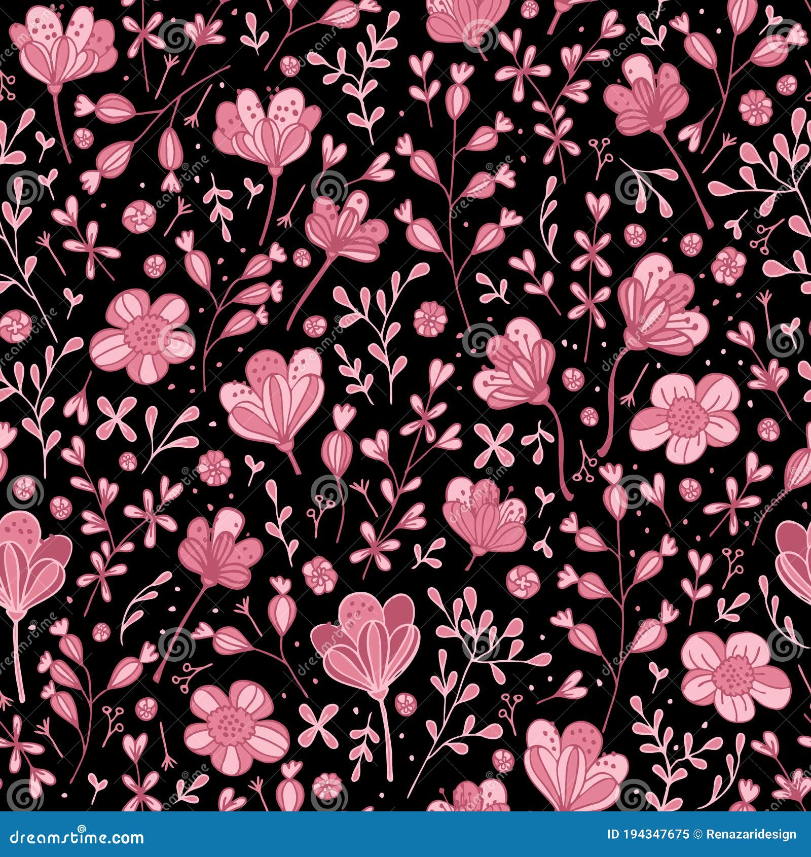 Flores Rosa Vectorial Sobre Fondo De Impresión Sin Costuras Negro.  Ilustración del Vector - Ilustración de hojas, oscuro: 194347675