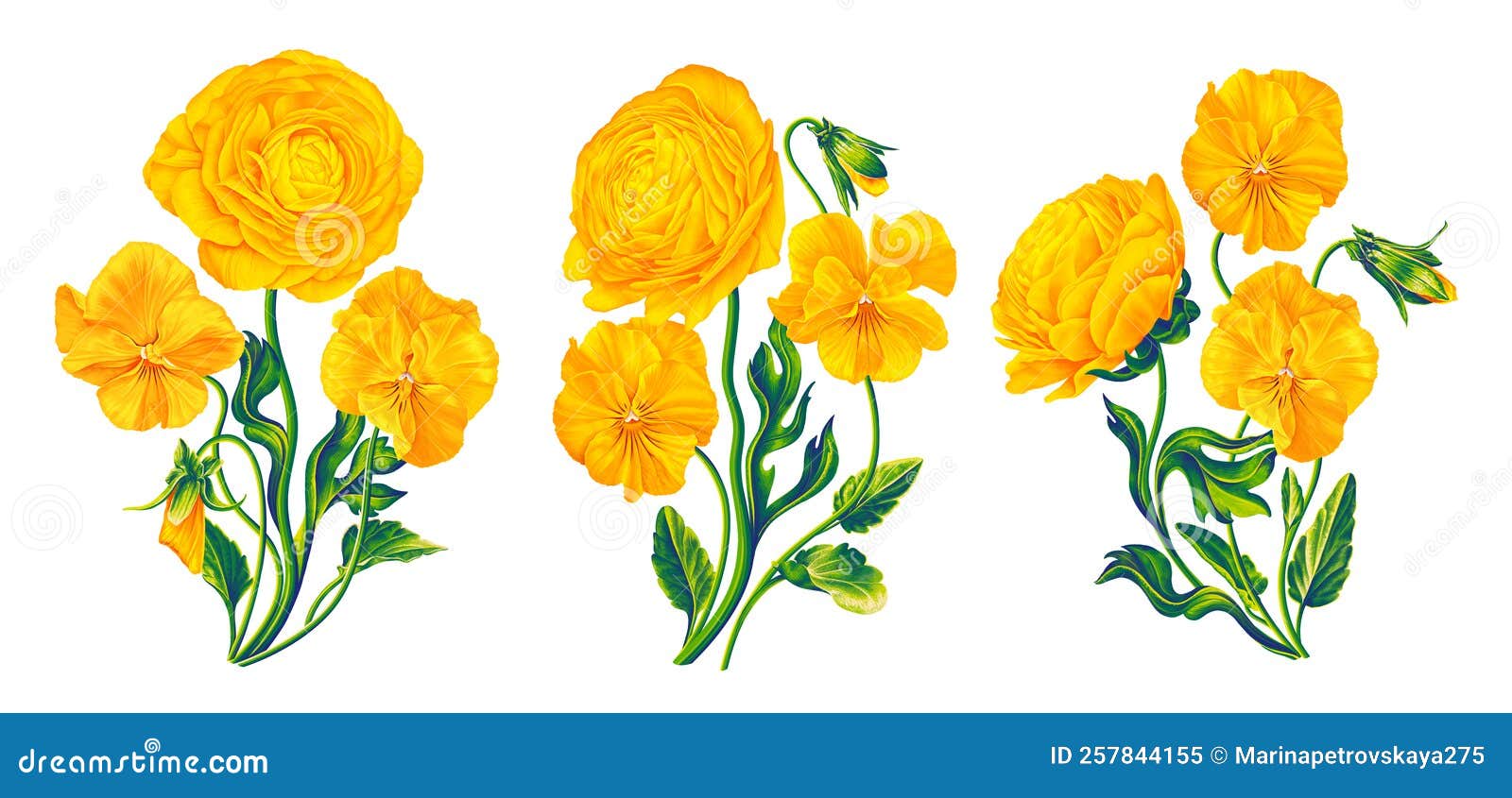 Flores Vectoriales Amarillas Composición Botánica Imágenes Prediseñadas  Aisladas Sobre Fondo Blanco. Ilustración del Vector - Ilustración de  aislado, cubo: 257844155