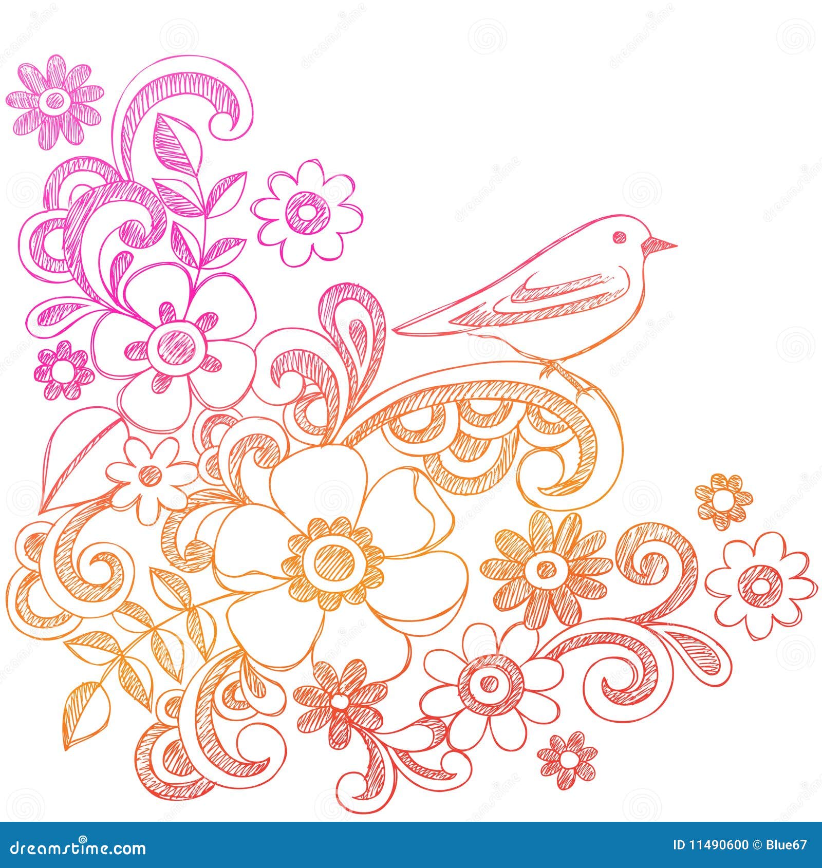 Flores Y Doodles Incompletos Del Cuaderno Del Pájaro Ilustración del Vector  - Ilustración de extracto, adorno: 11490600