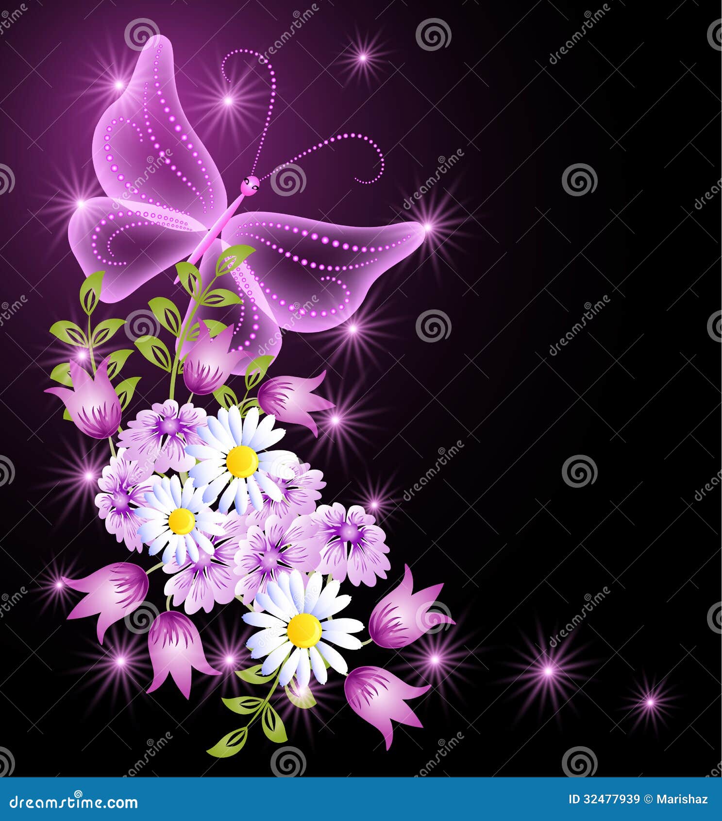Flores Y Mariposa Transparente Ilustración del Vector - Ilustración de  follaje, efecto: 32477939