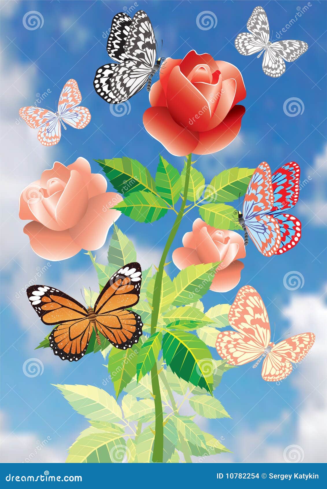 Flores Y Mariposas Hermosas. Ilustración del Vector - Ilustración de  resorte, rico: 10782254