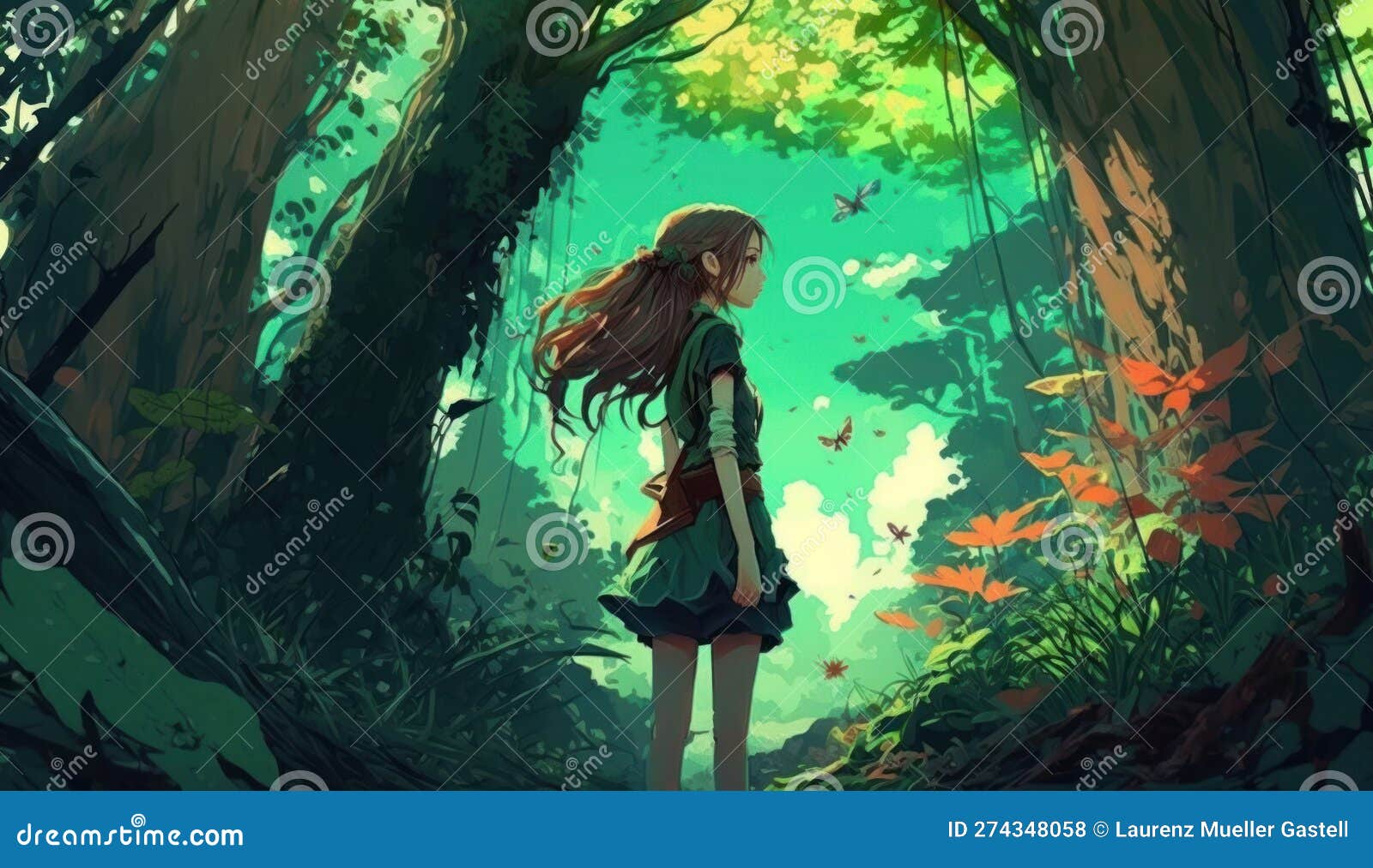 Floresta De Fantasia Anime Amoledada Gerativa Ai Ilustração Stock