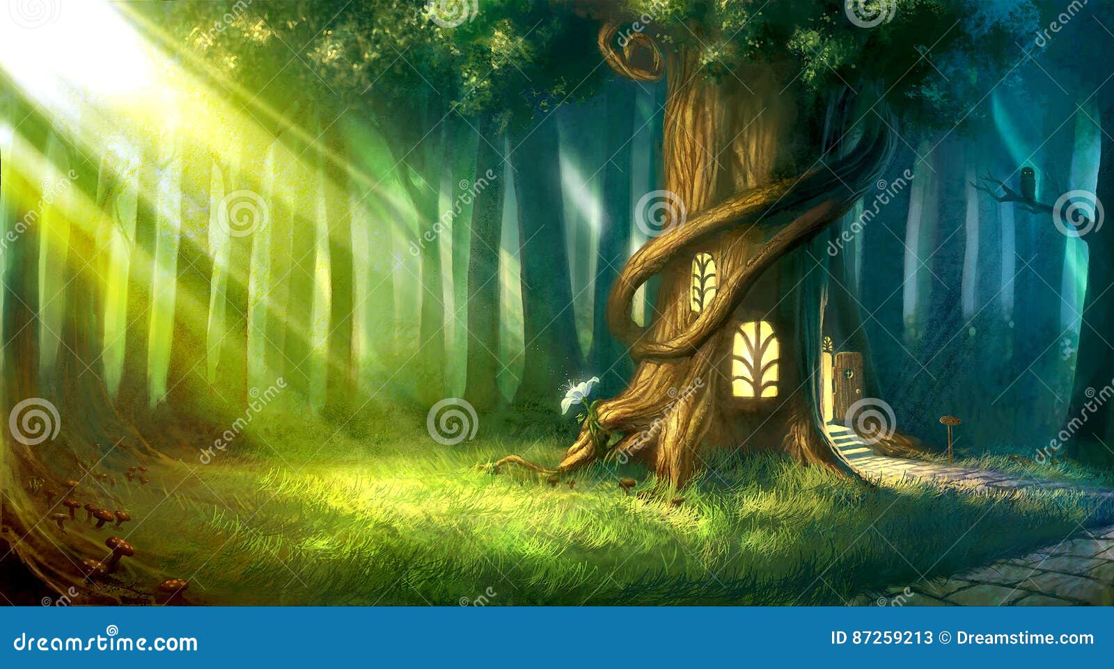 Fundo Floresta Mágica De Conto De Fadas De Fantasia Com Raios