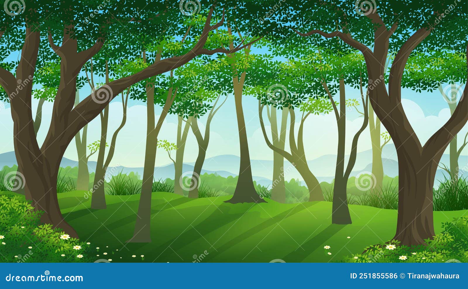 Uma bela floresta de natureza rural. uma ilustração em um estilo