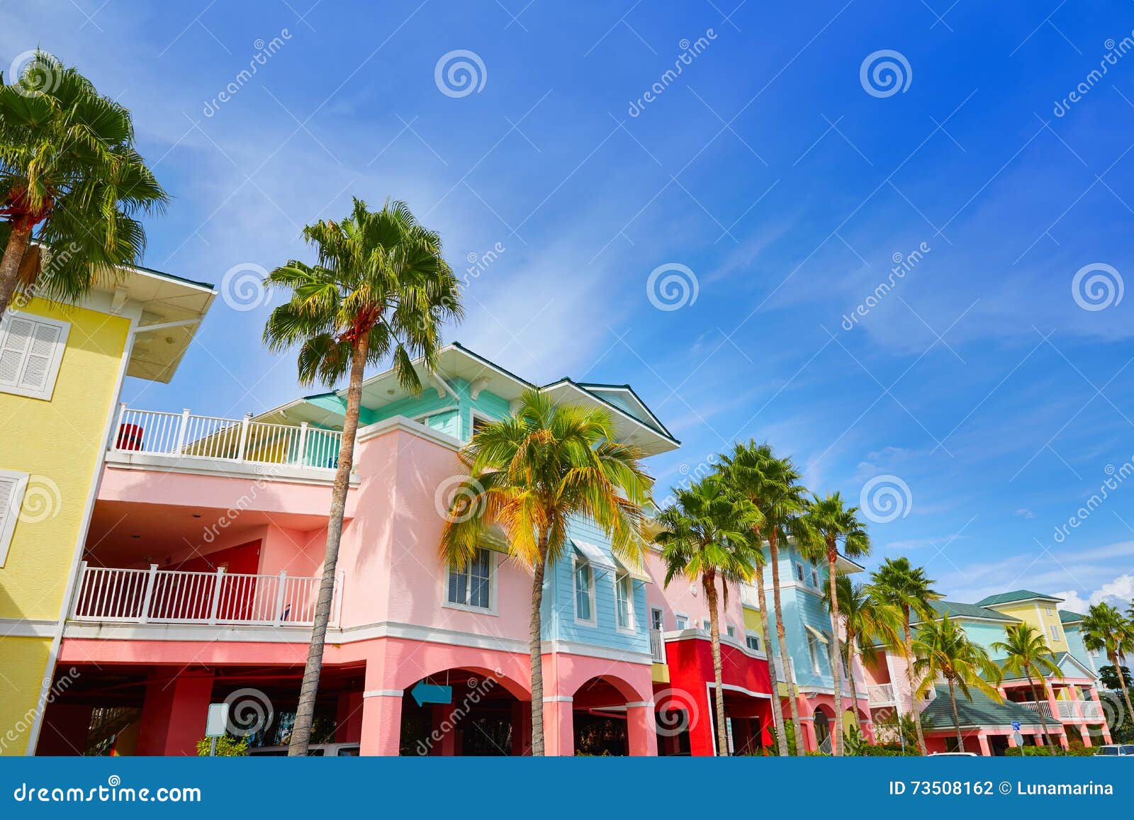 florida fort myers colorful palm trees facades