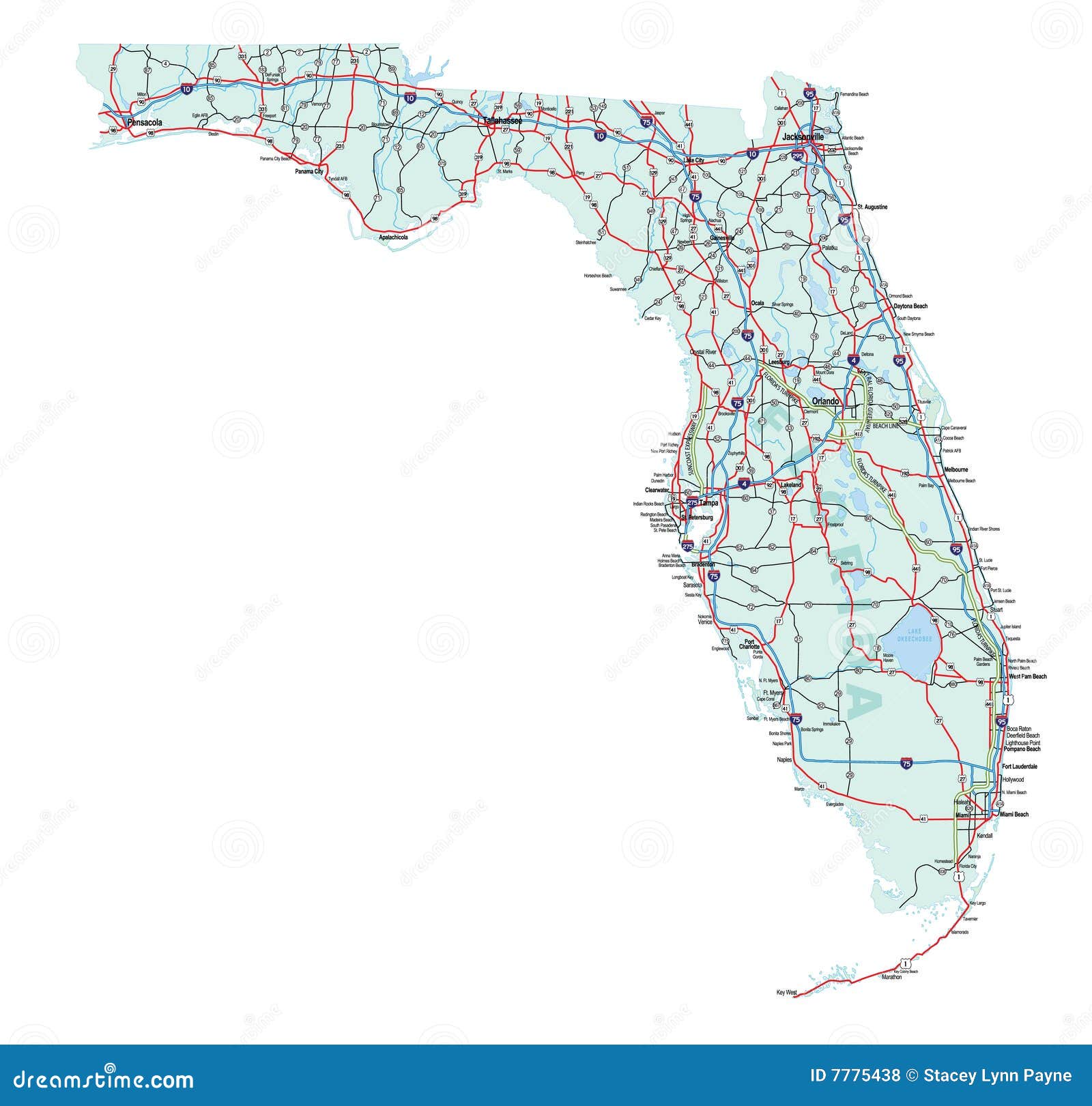 florida state interstate map stock vector - illustration
