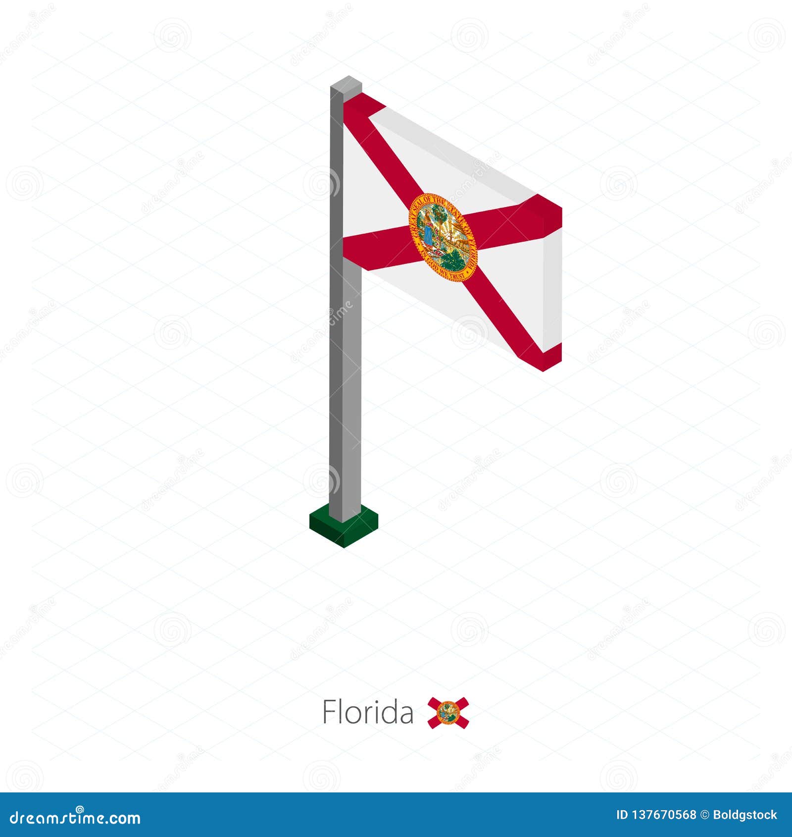 Florida US State Flag on Flagpole in Isometric Dimension Stock Vector