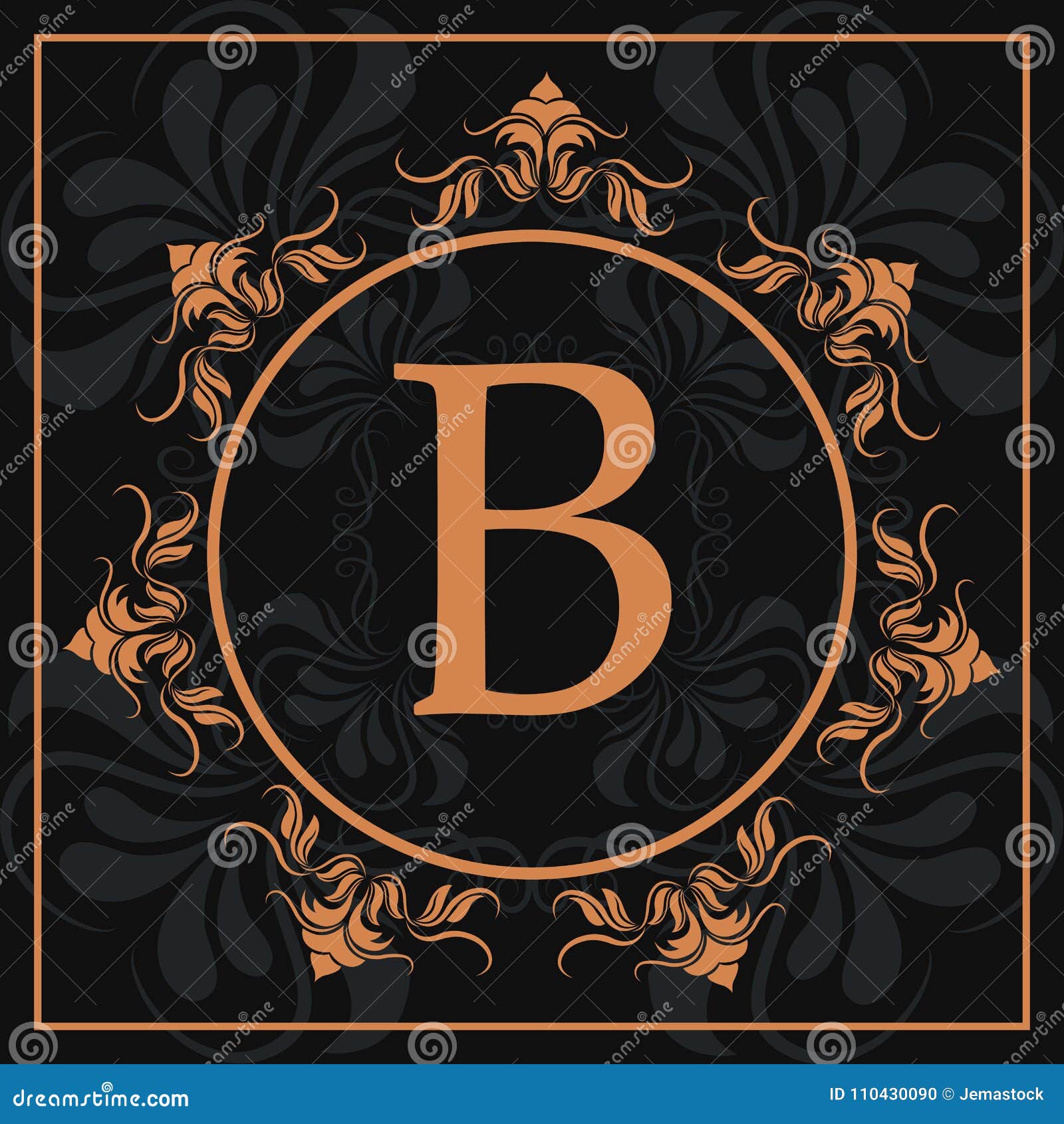 florishes gold letter b calligraphic heraldic dark background