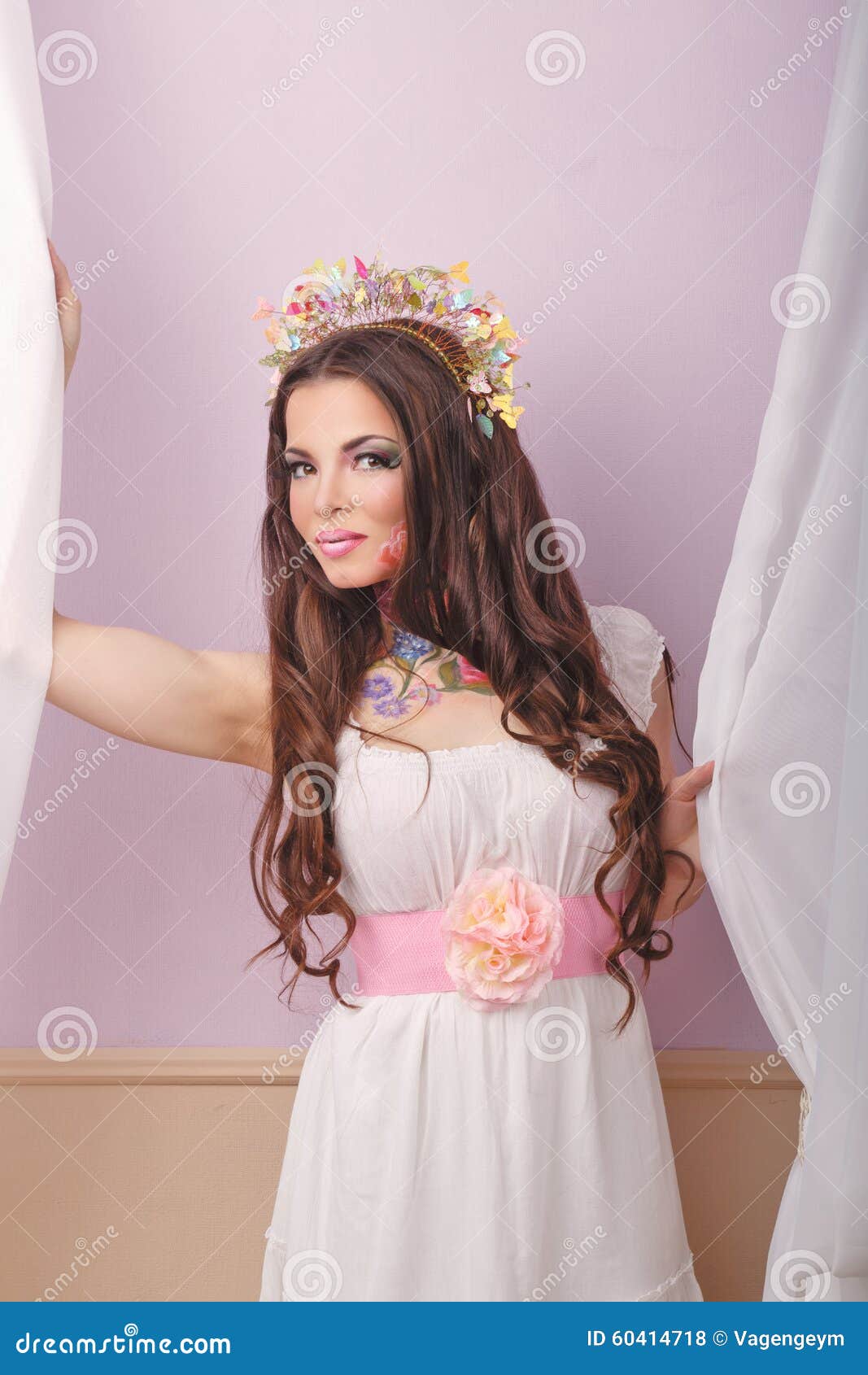 Floristry Girl with Face Art. Stock Photo - Image of close, fashion ...