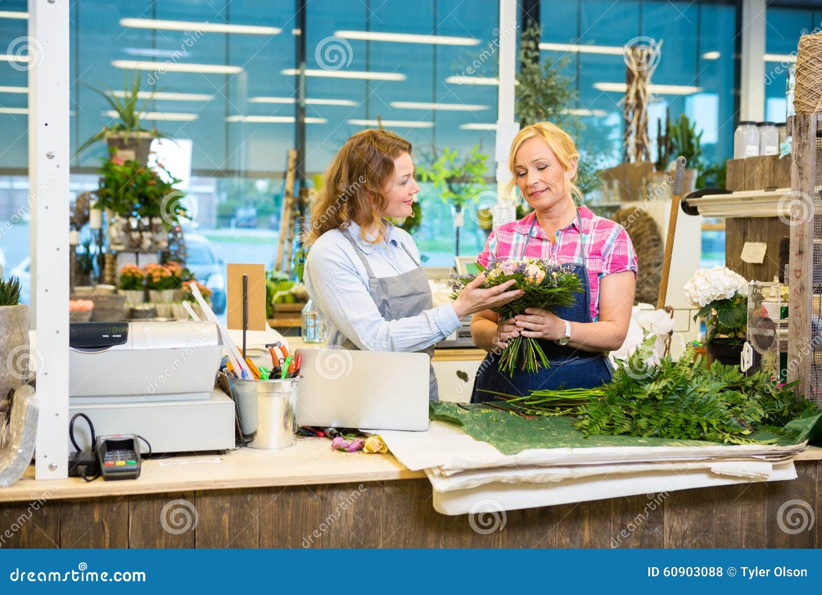 Florists Making Bouquet in Flower Shop Stock Photo Image of girl