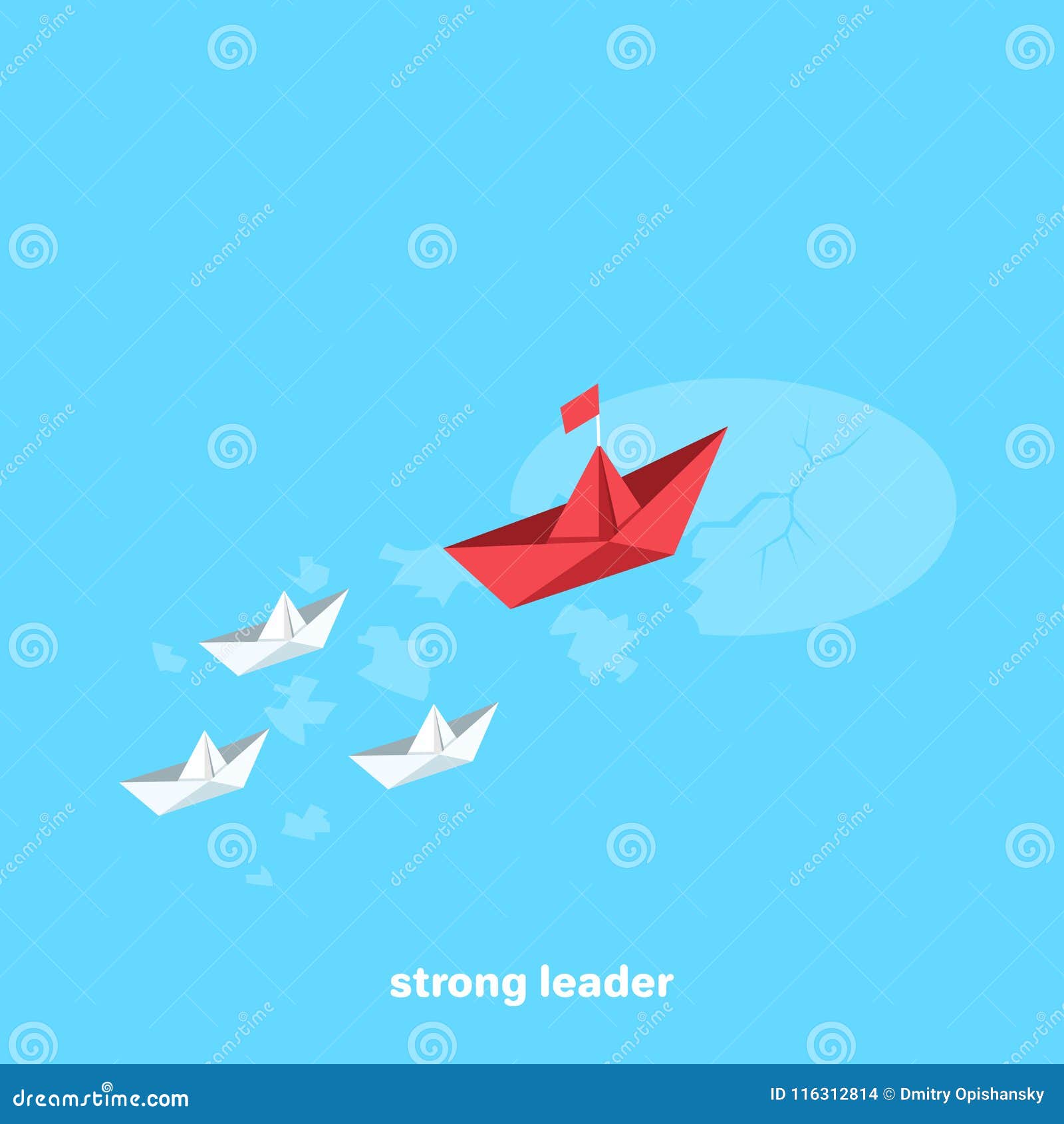 a flotilla of paper ships sails headed by the flagship in the given direction