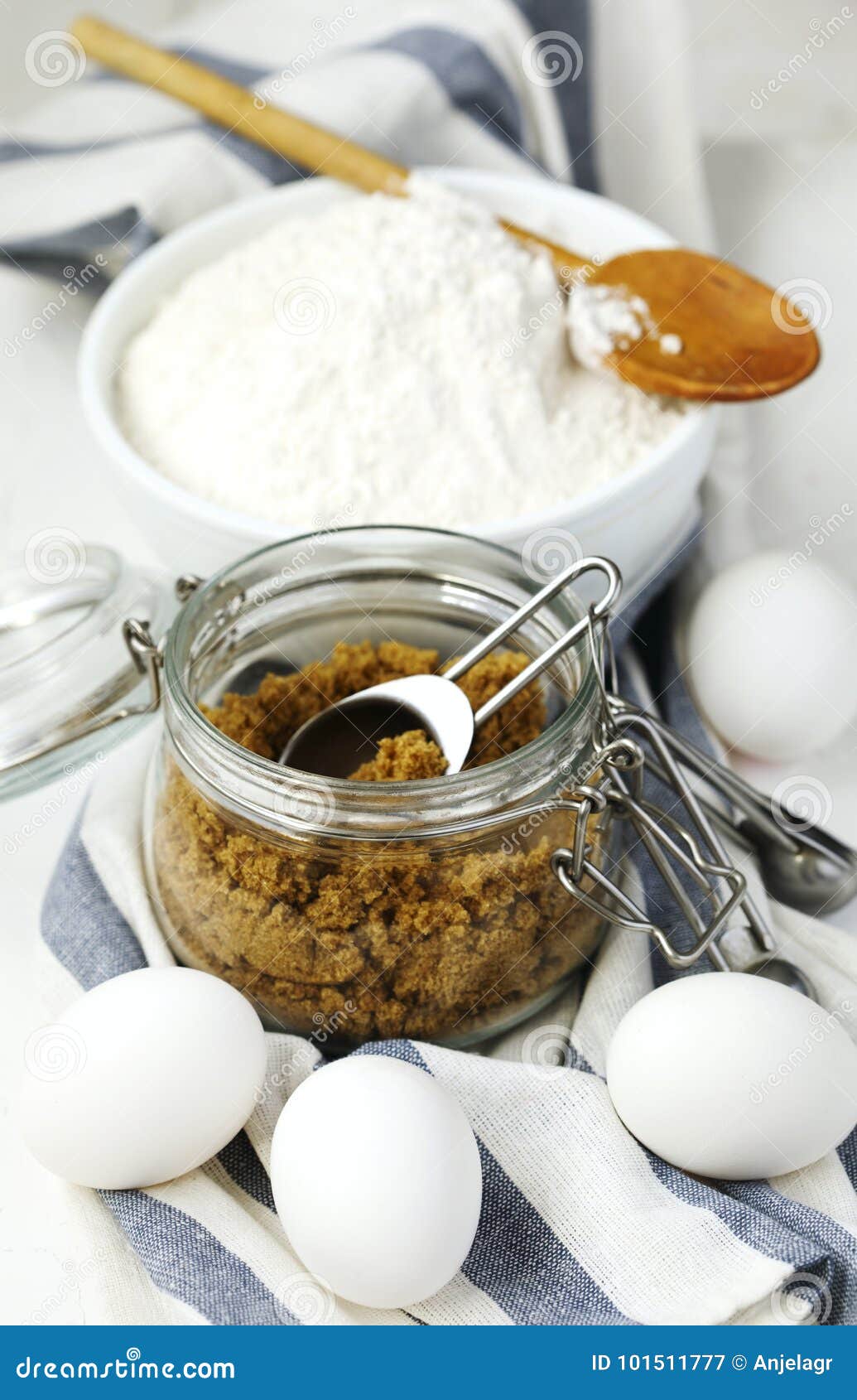 Flour, Brown Sugar and Eggs for Baking Stock Image Image of crepes