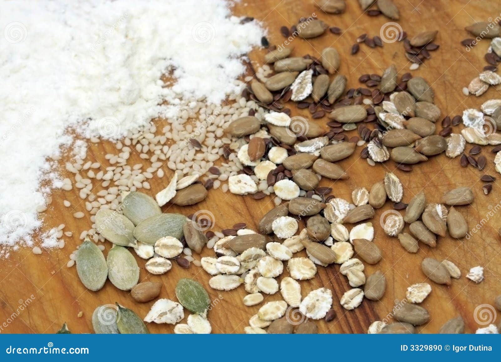 Flour with crops and seeds stock photo. Image of white 3329890