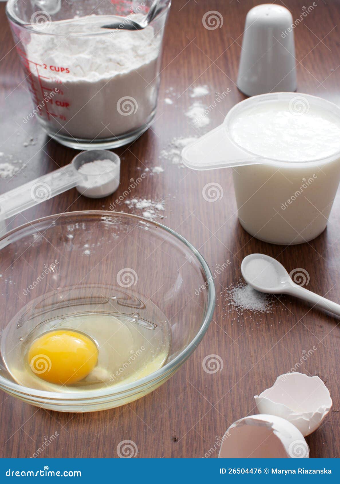Flour, Eggs, Buttermilk and Other Ingredients for Stock Photo Image