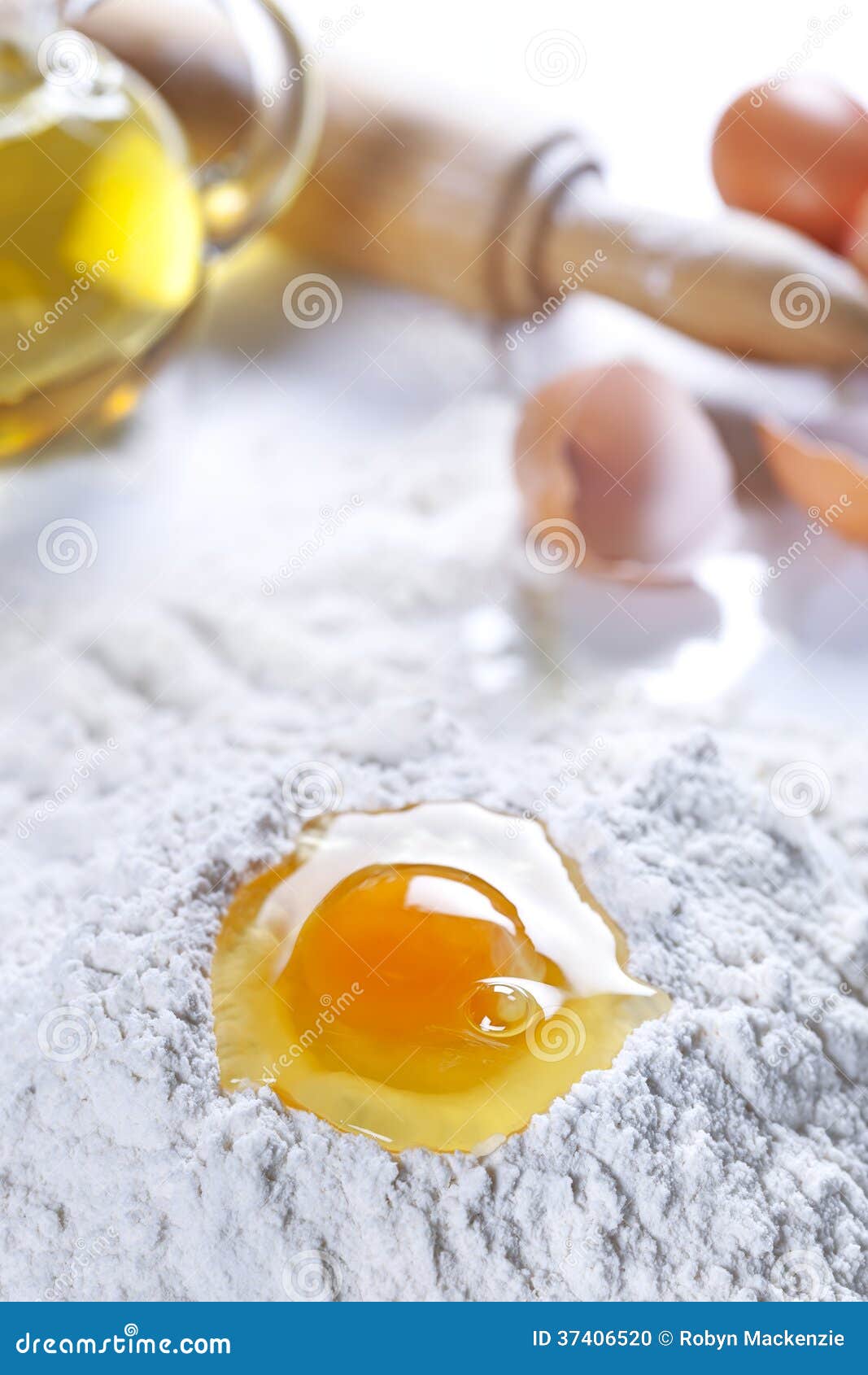 Flour Eggs Olive Oil and Rolling Pin Stock Photo Image of eggs