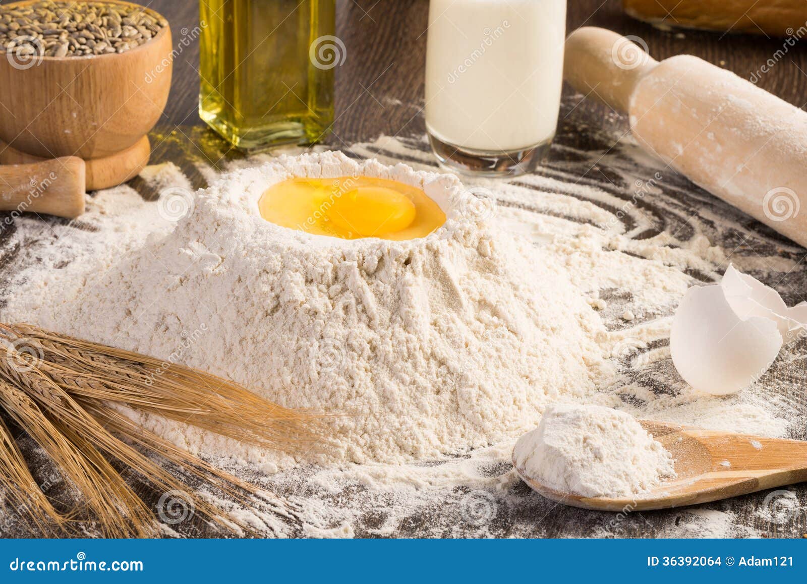 Flour, Eggs, White Bread, Wheat Ears Stock Photo Image of cake, ball