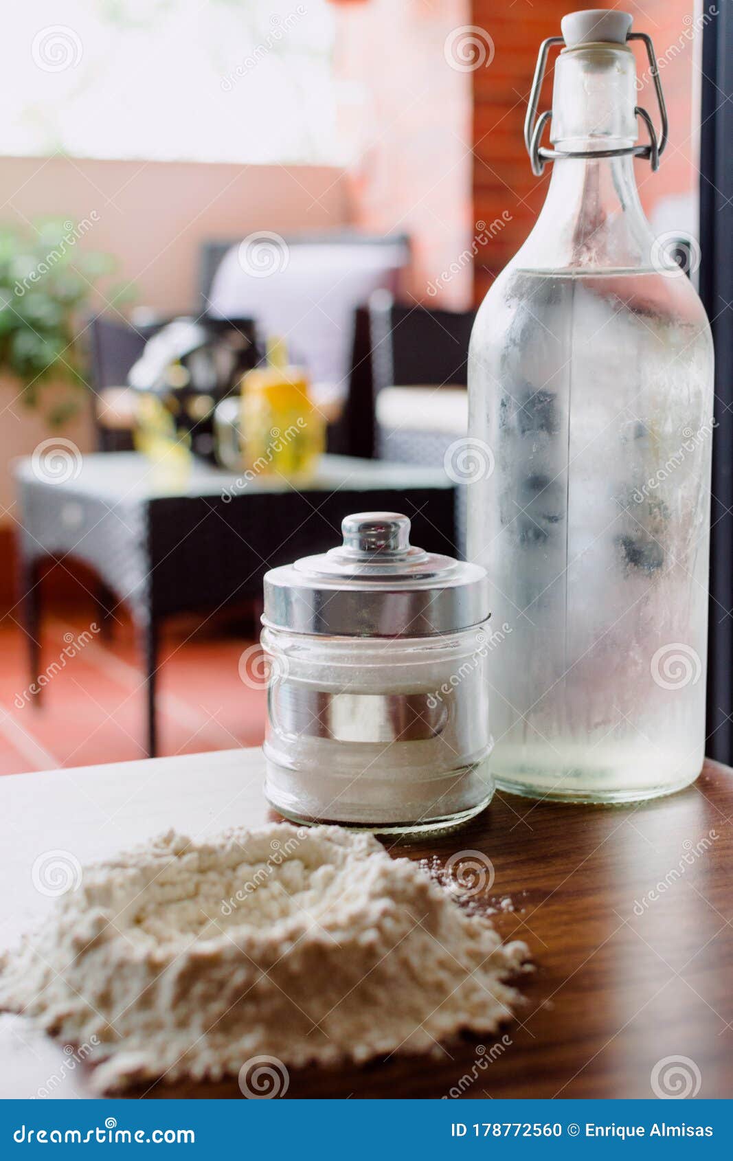 Flour Salt And Water On A Wooden Board RoyaltyFree Stock Image