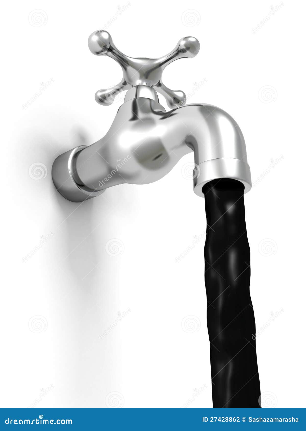 Flow of Oil Pouring from the Tap on White Stock Illustration