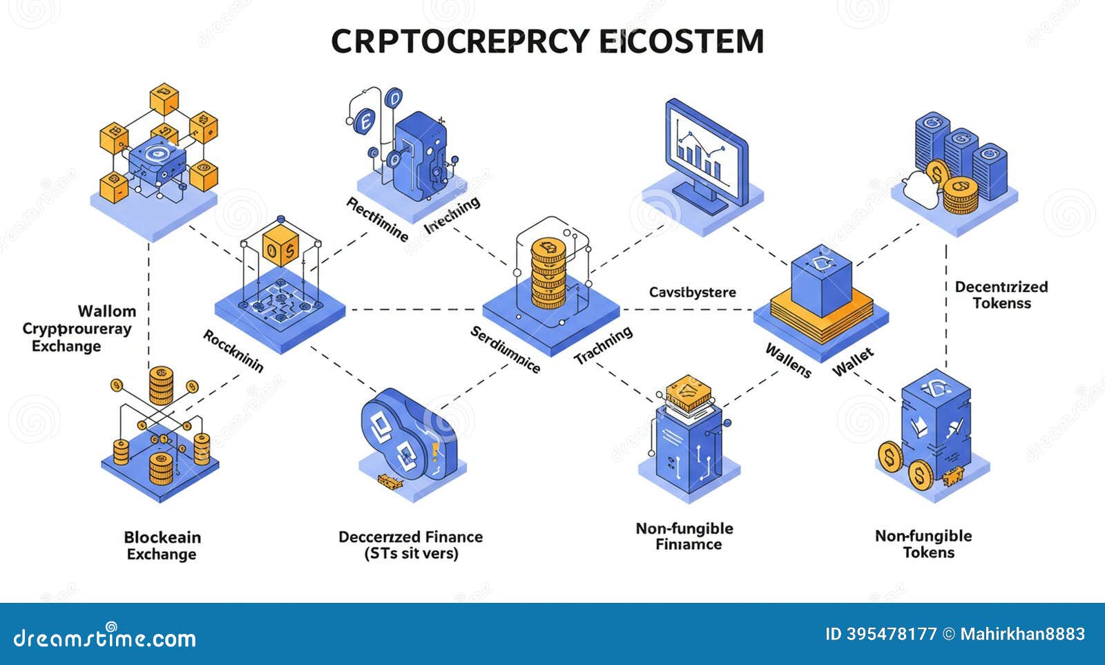 Flowchart Illustrating a Cryptocurrency Ecosystem. Features Nodes  Representing Stock Illustration - Illustration of humorously, transaction:  395478177