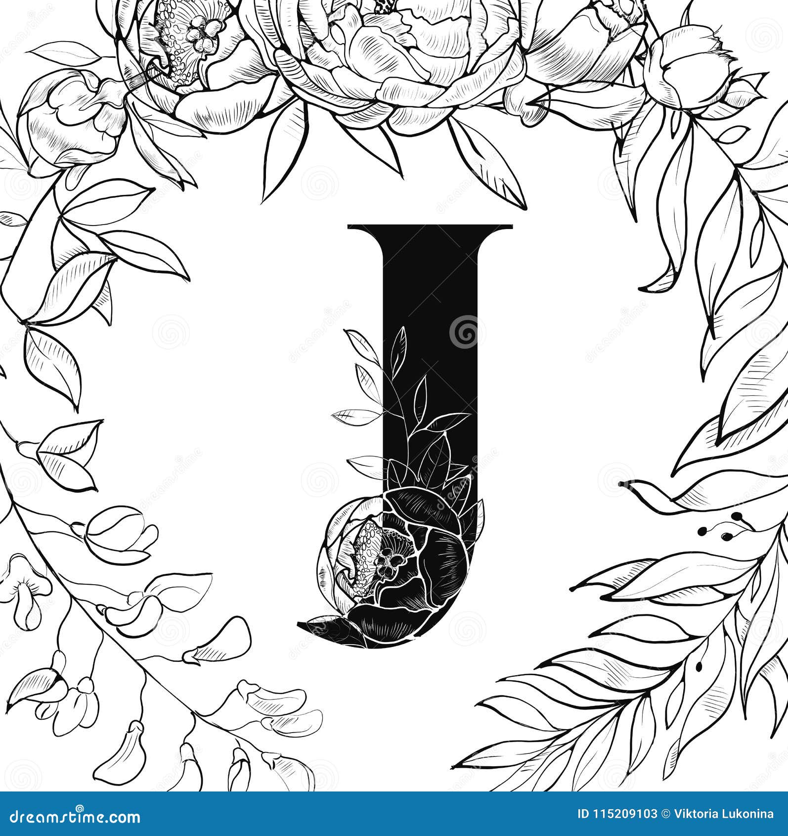 Flower Alphabet Letter J Pattern Stock Vector Illustration Of Sign