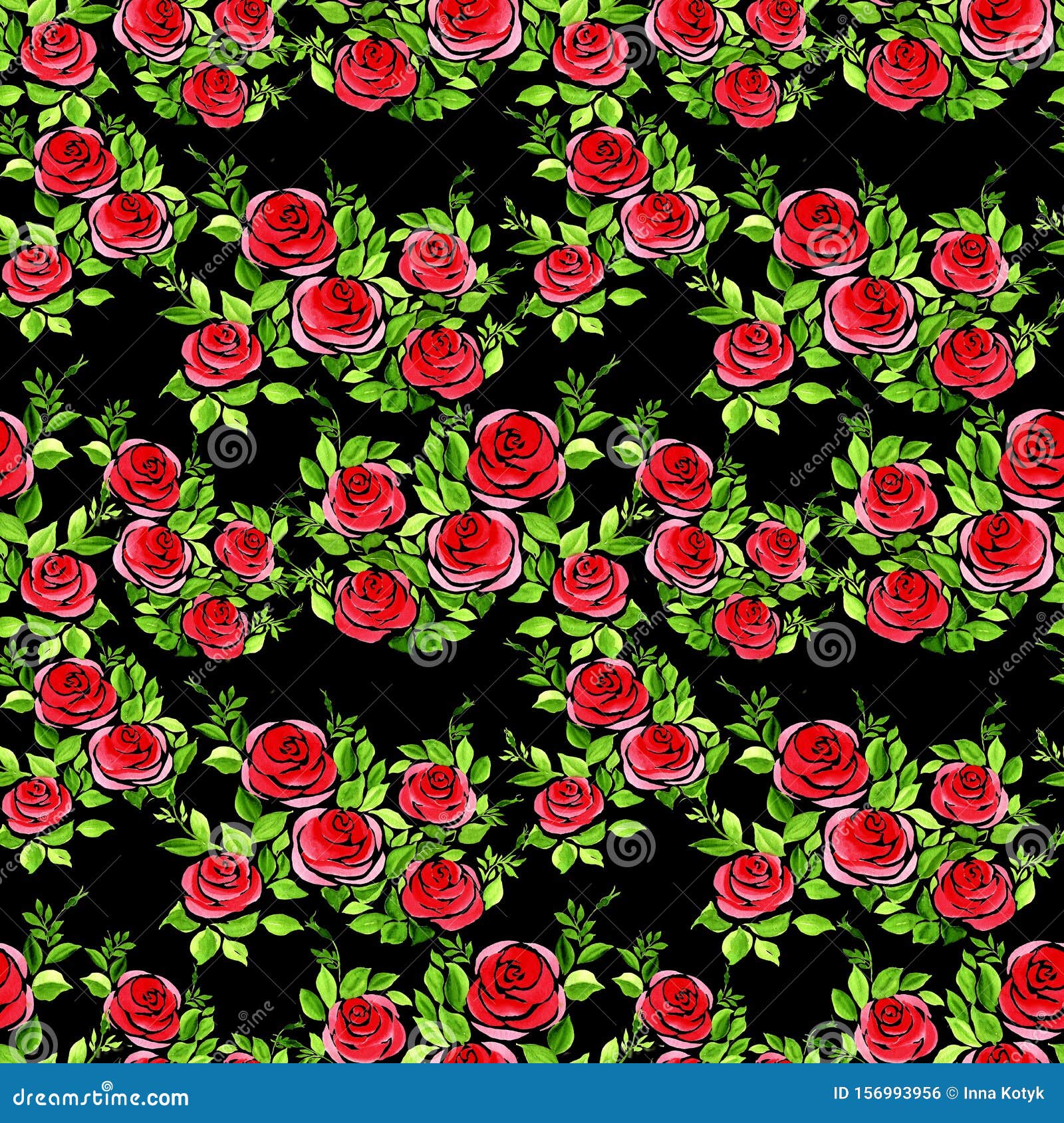 Flower Arrangement of Roses on a Black Background. Roses. Seamless ...