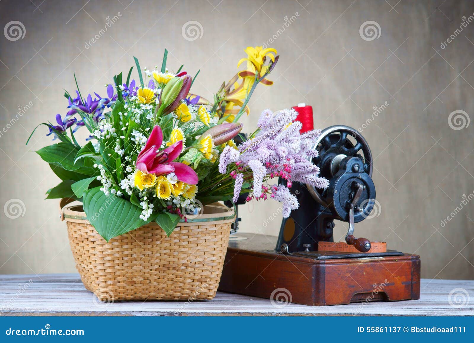 Flower Arrangement with Sewingmachine Stock Image Image of equipment