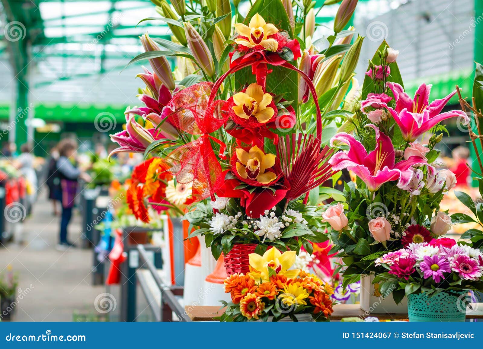 Flower Arrangements on the Marketplace Stock Image Image of bloom