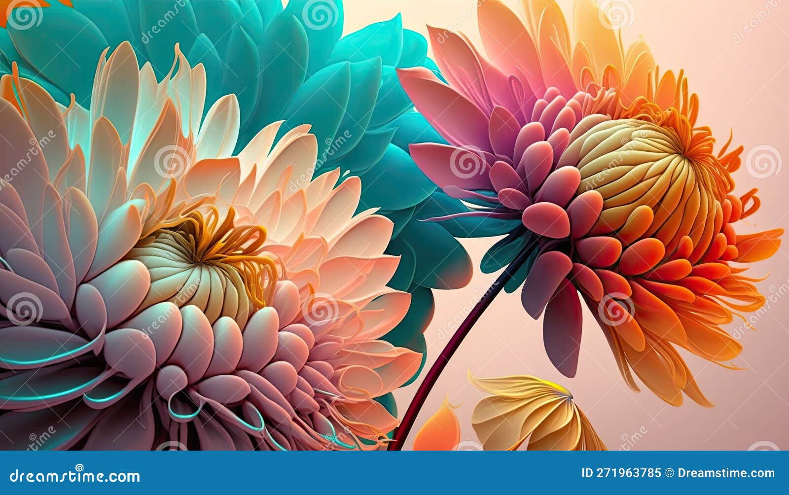 Flower Background, Delicate Pastel Floral Pattern, Top View. Generative